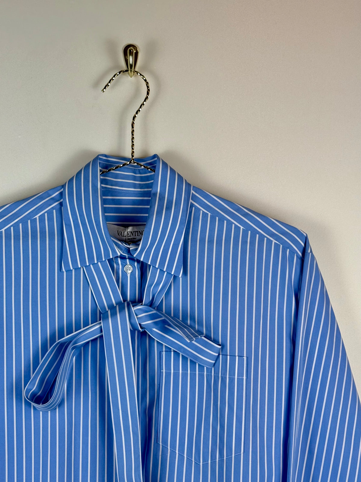 Valentino Oversized Striped Cotton Shirt Light Blue White Sz. 38 DE (42 IT)
