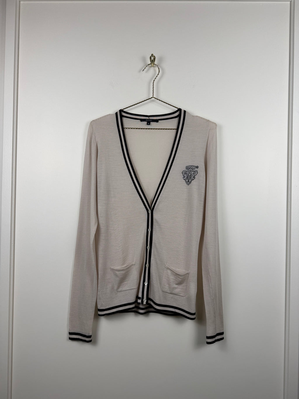 Gucci Vintage Set Top & Cardigan – Beige/Schwarz – Gr. M