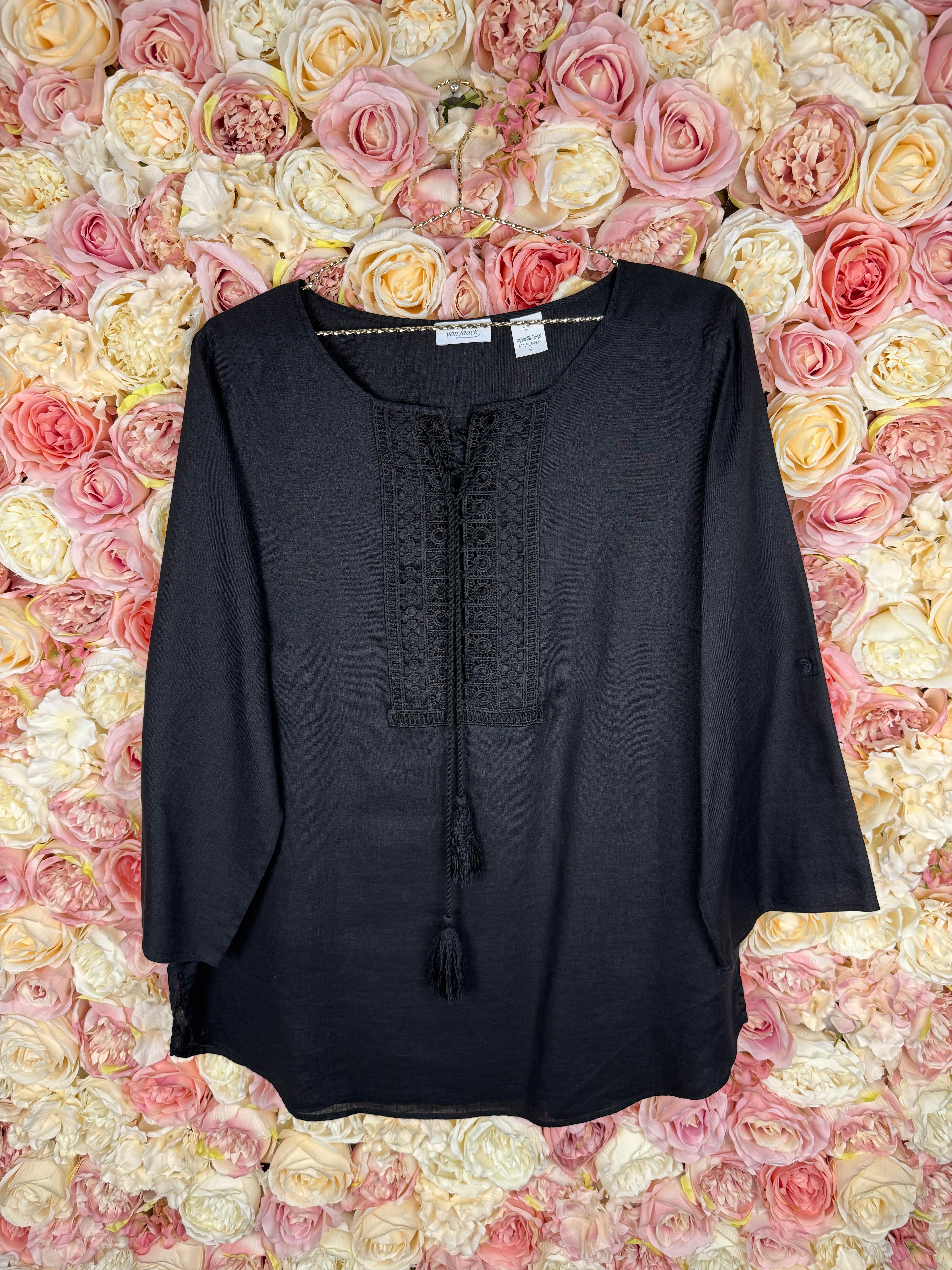 Van Laack Linen Blouse Black Sz. 42 DE