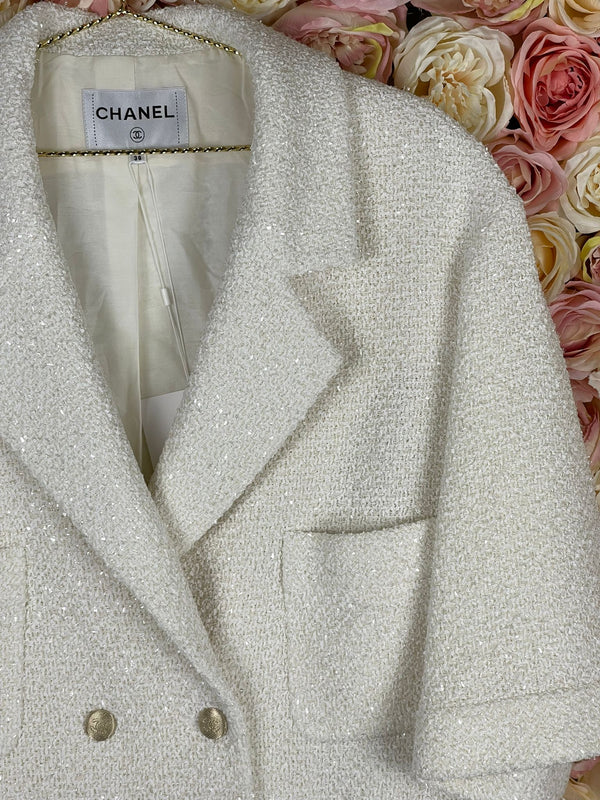 Chanel Tweed Boucle Long Blazer 22S White Sz. 36 DE
