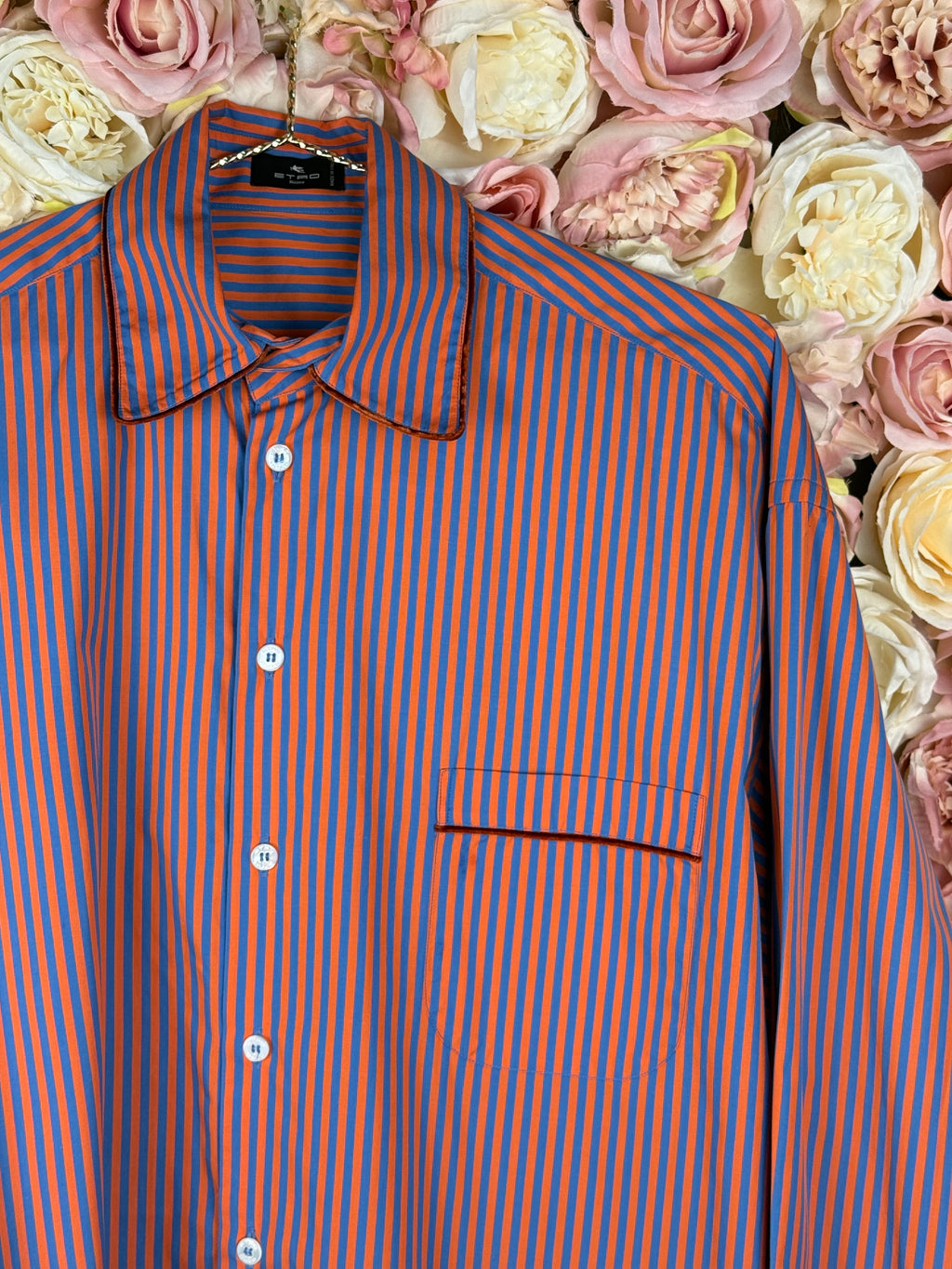 Etro Striped Oversized Cotton Shirt Blue Orange Sz. 38 DE (42 IT)