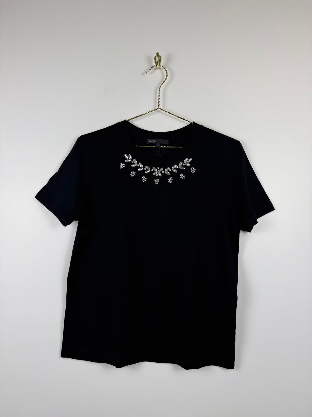Maje T-Shirt mit Strass – Schwarz – Gr. S (1)