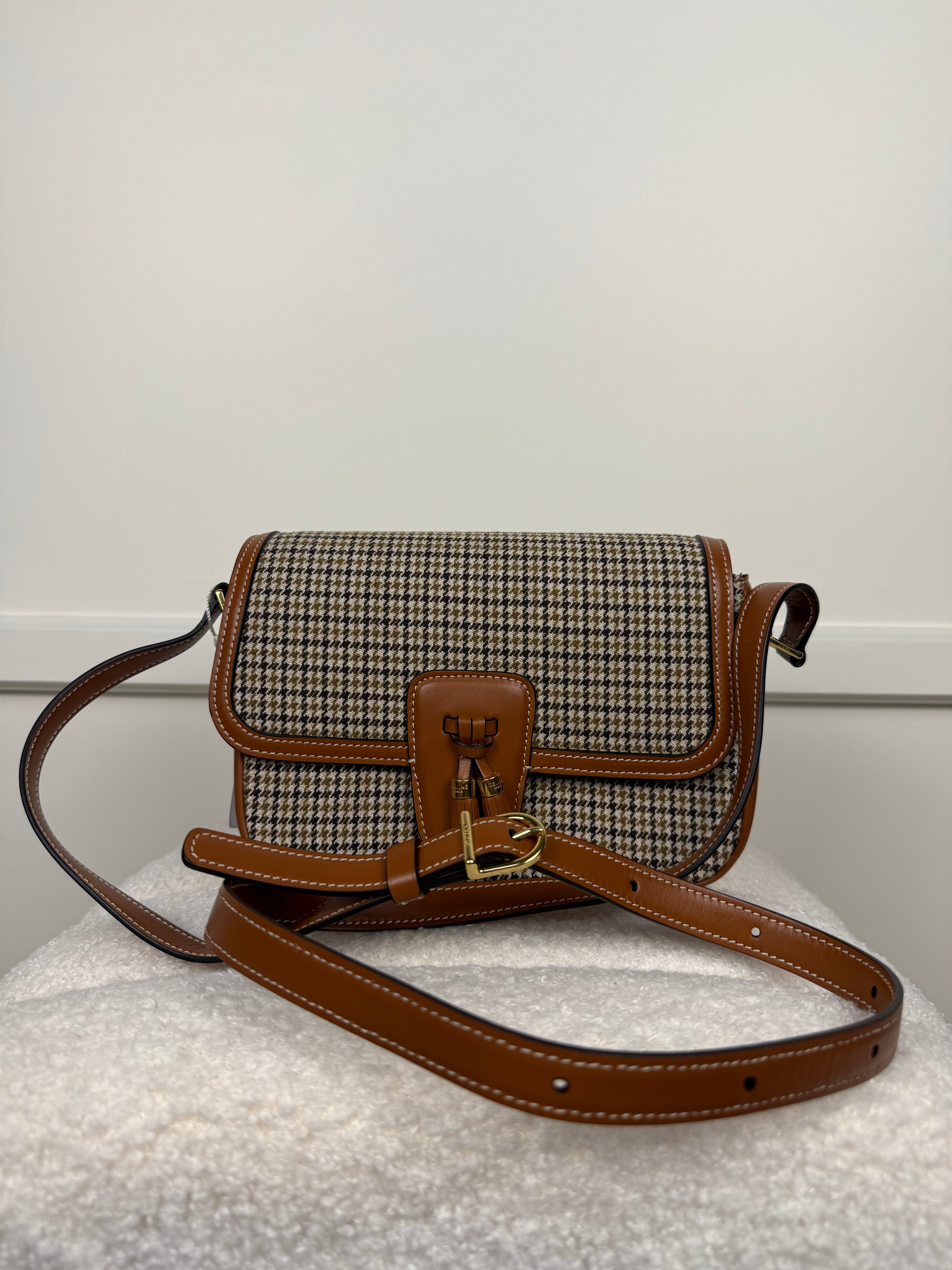 Celine Houndstooth Crossbody Bag Brown Multi