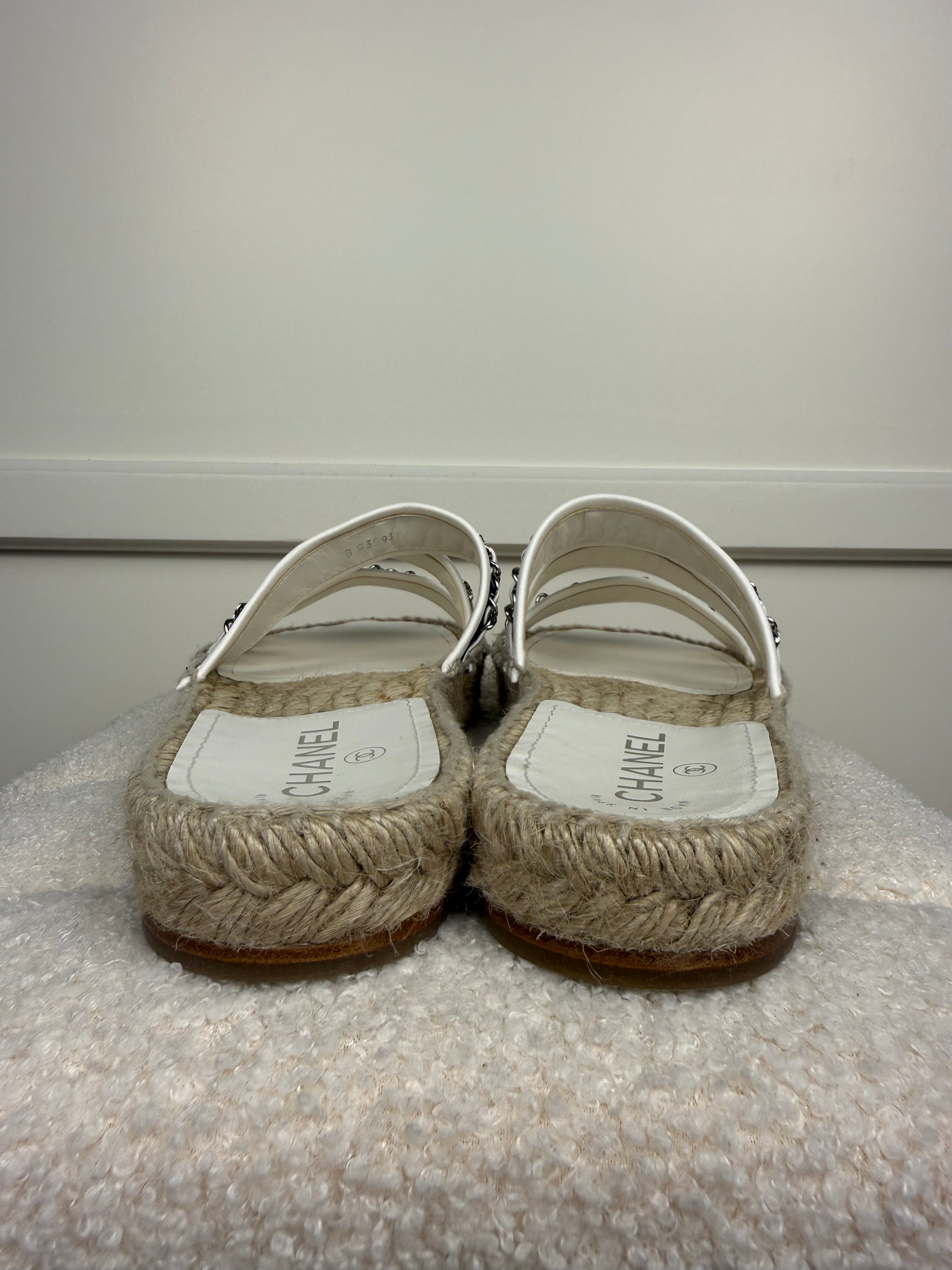 Chanel Chain Sandals White Blue Sz. 39 EU