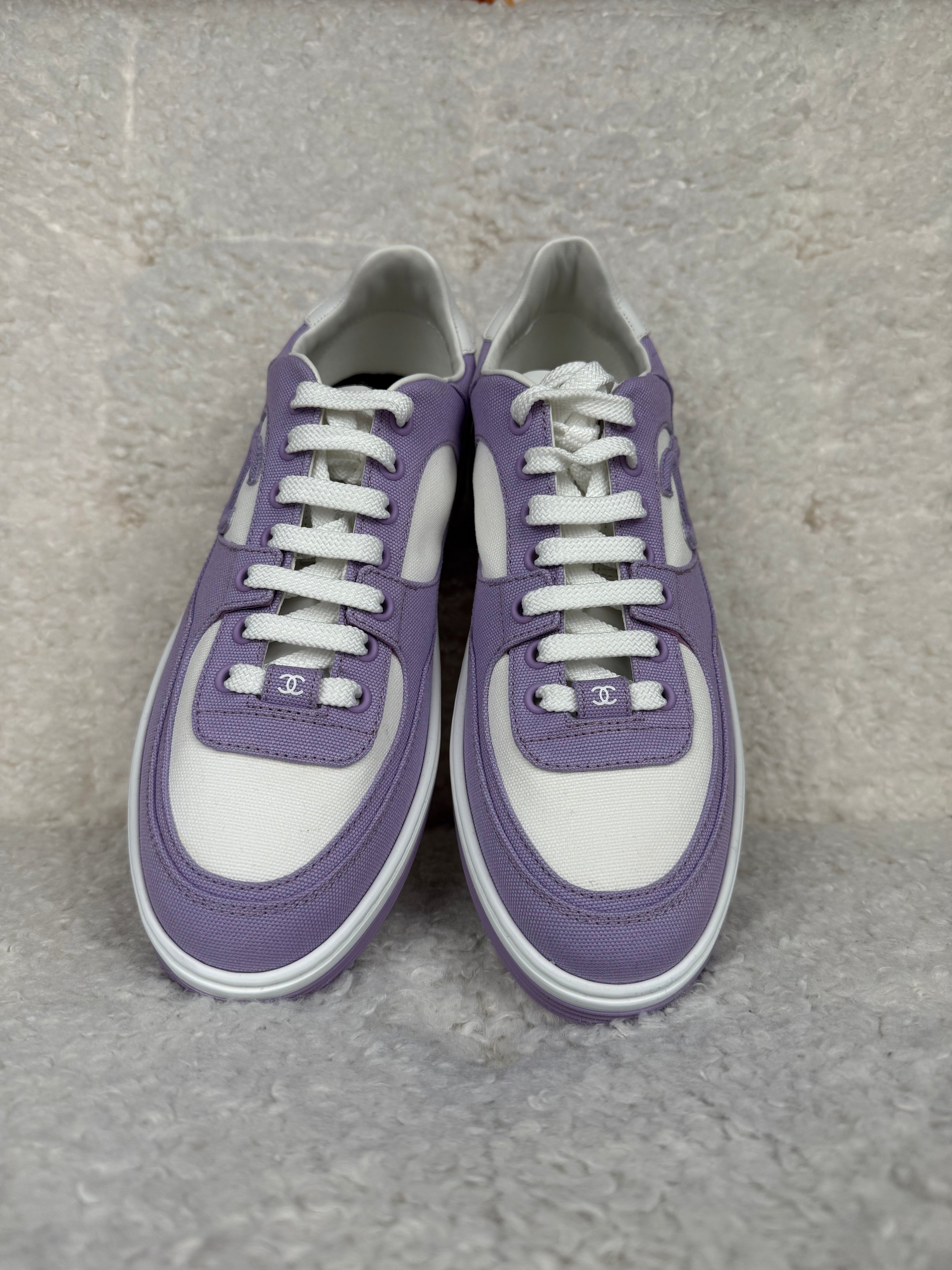 Chanel Canvas Sneakers Purple White Sz. 39.5 EU