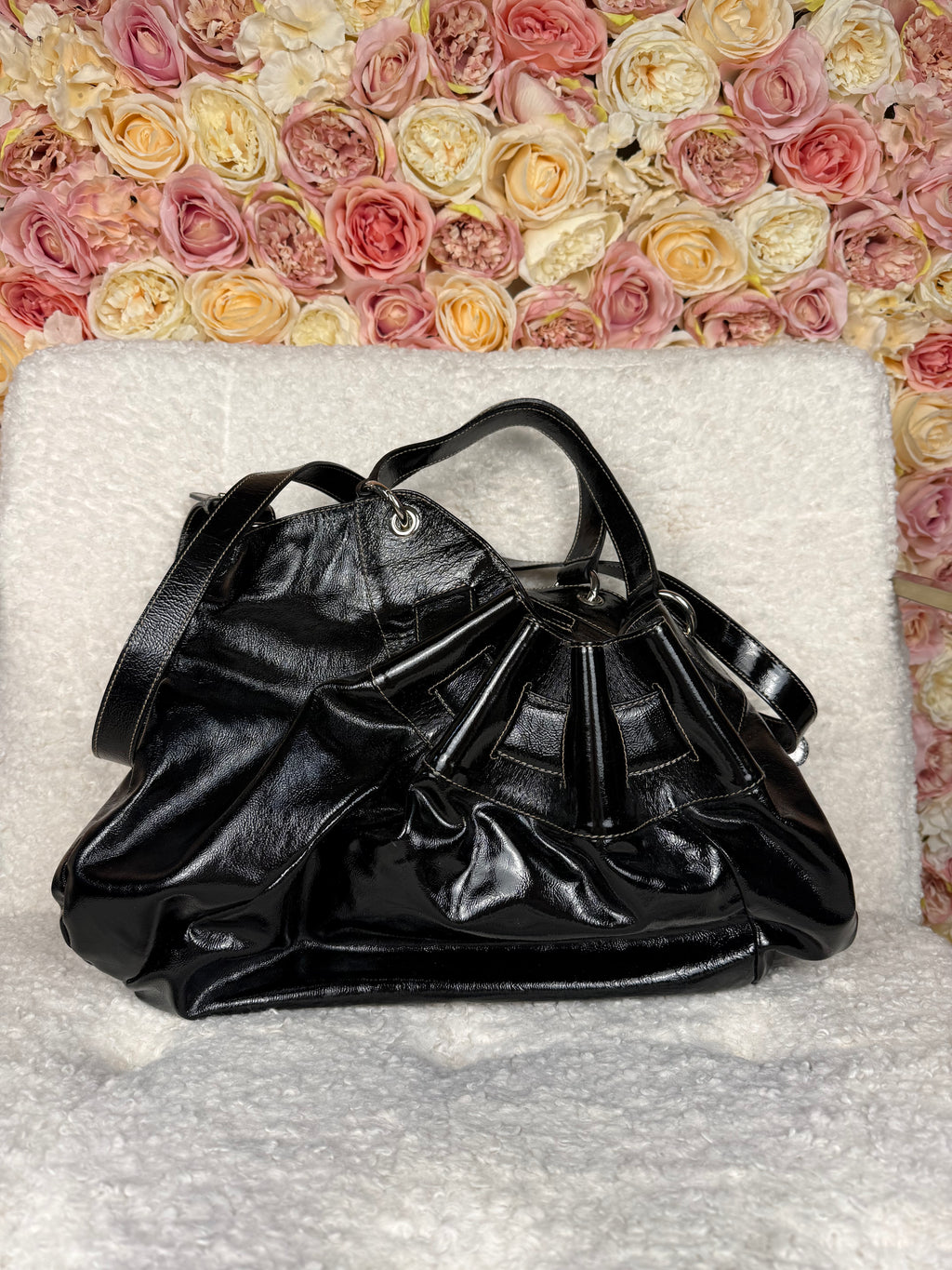 Furla Ruffle Patent Leather Bag Black