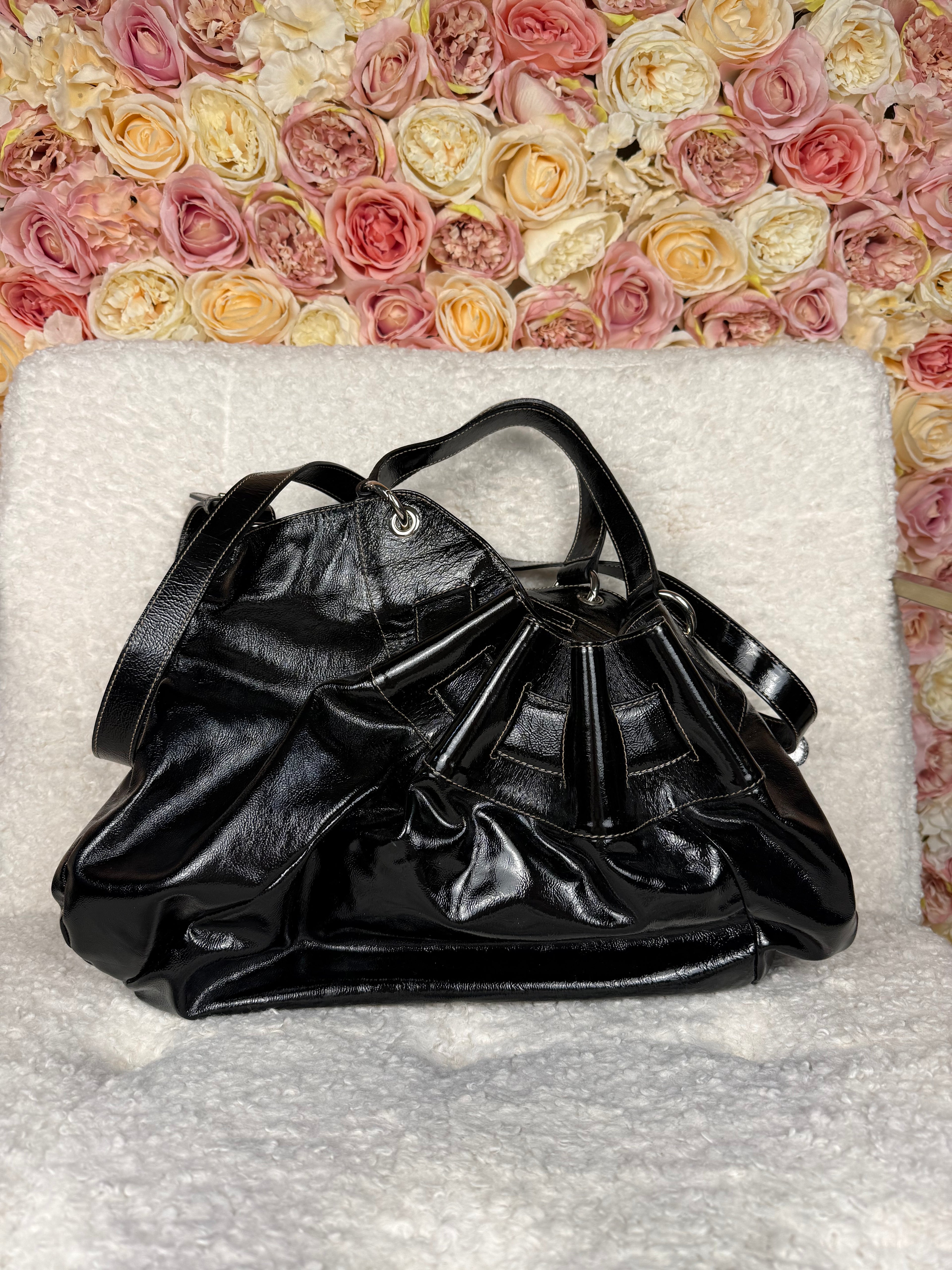Furla Ruffle Patent Leather Bag Black