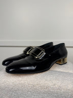 Chanel Patent Leather Moccasin Black Gold Details Sz. 39.5 EU