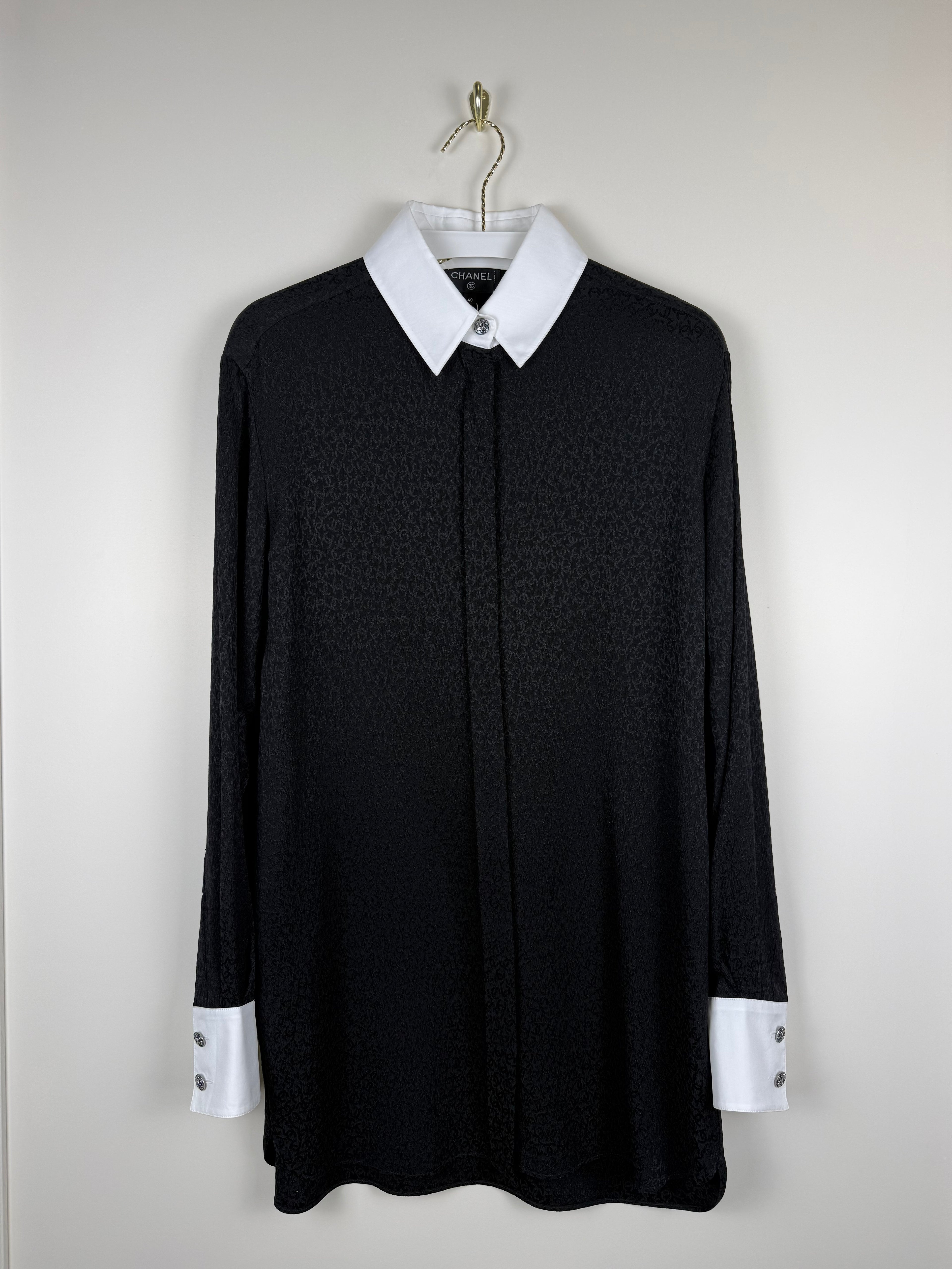 Chanel Silk Blouse Black White Sz. 38 DE (40 FR)