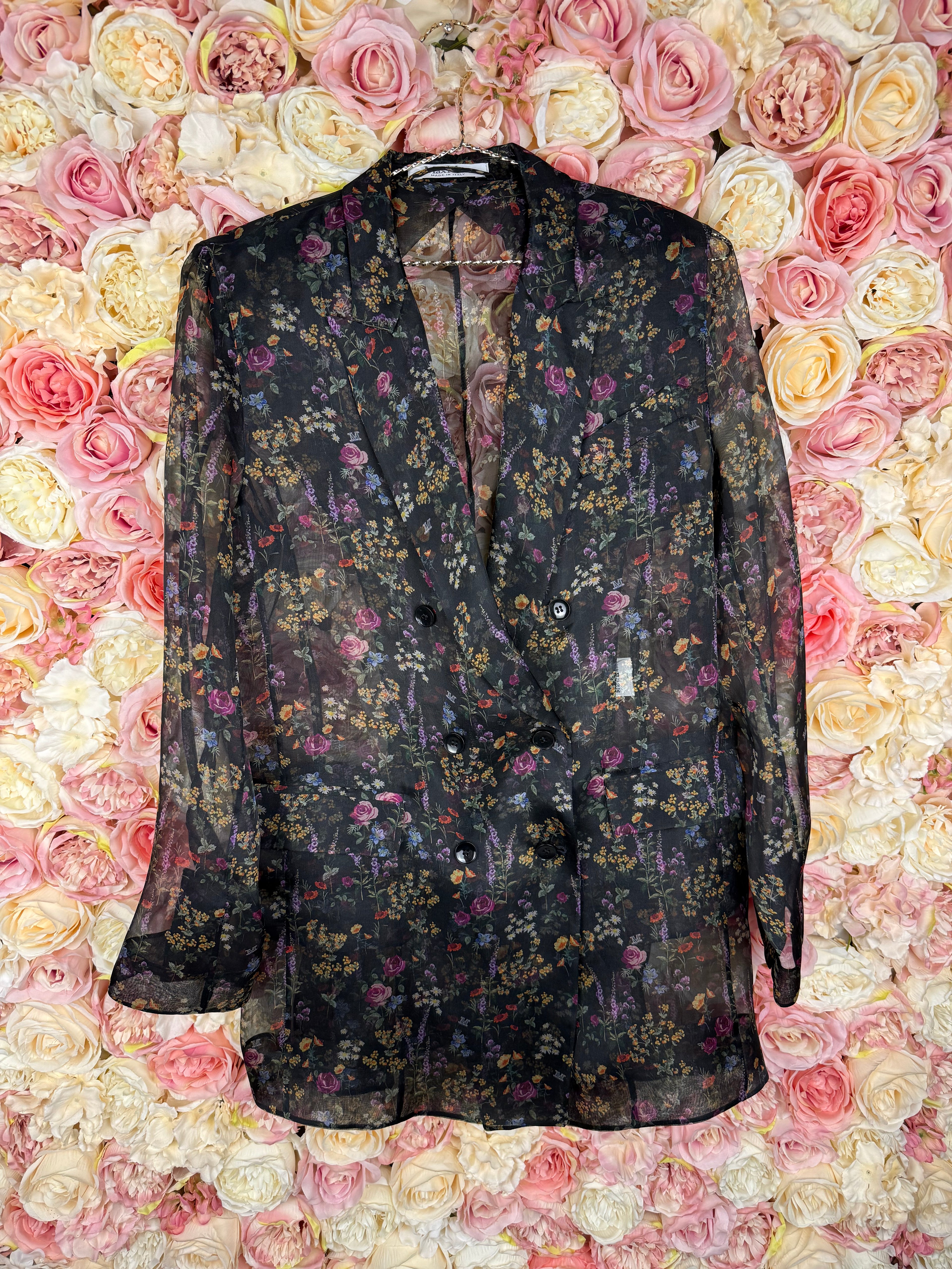 Max Mara Jabot Silk Organza Jacket Black Multi Sz. 40 DE (44 IT)