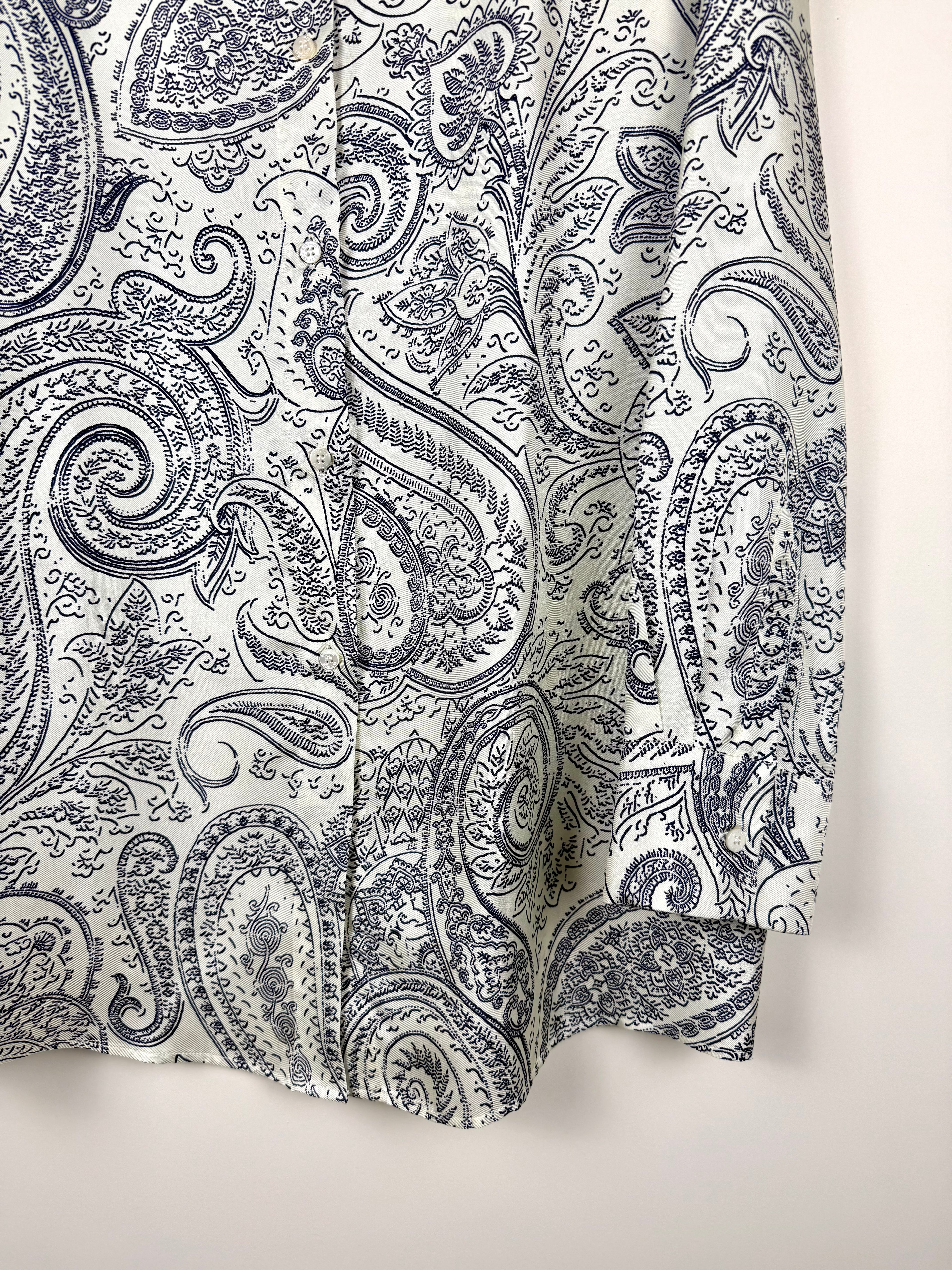 Etro Paisley Silk Blouse White Blue Sz. 40 DE (44 IT)