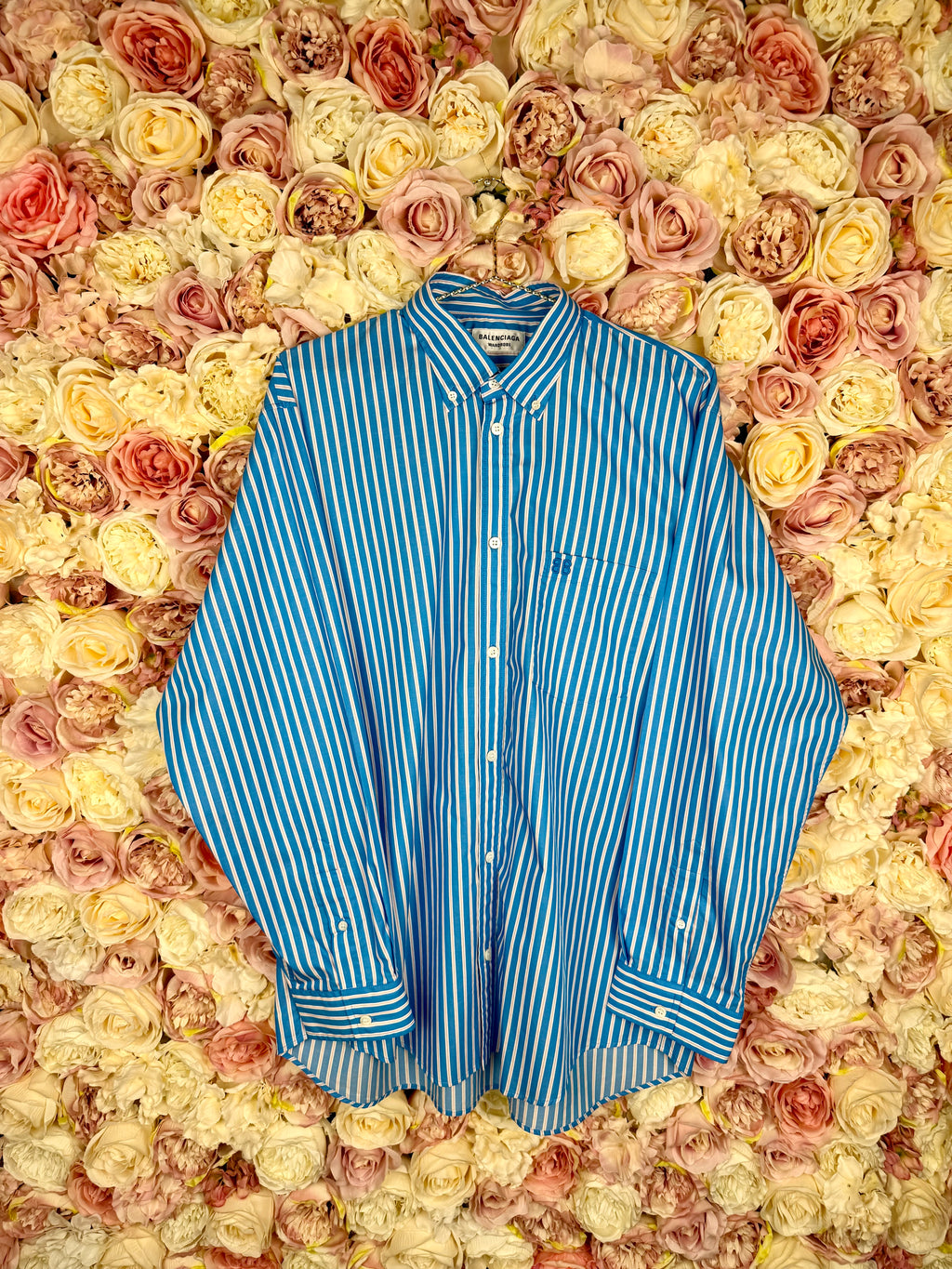 Balenciaga Oversized Cotton Shirt Light Blue Multi Sz. 36 DE (38 FR)