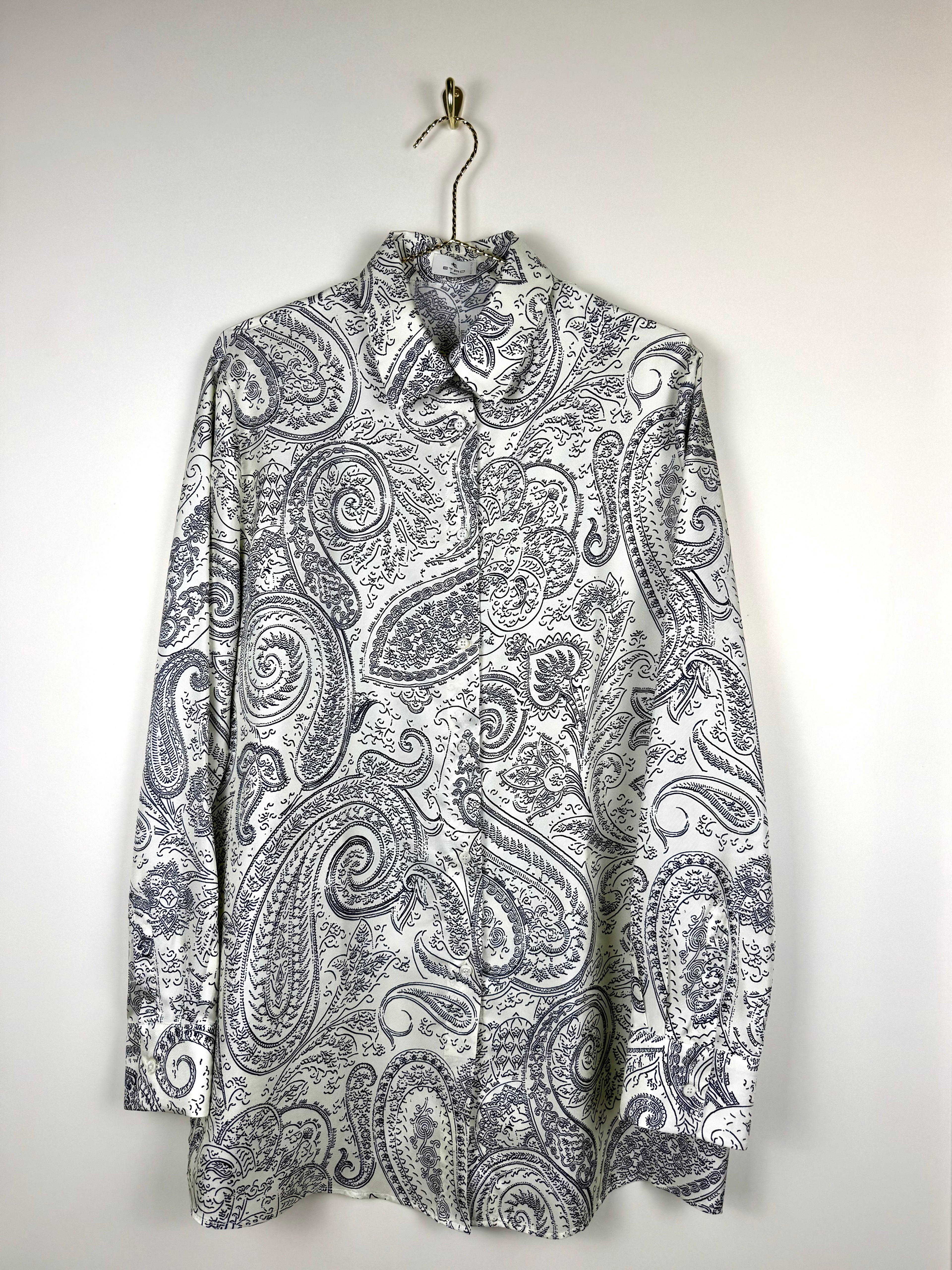 Etro Paisley Silk Blouse White Blue Sz. 40 DE (44 IT)
