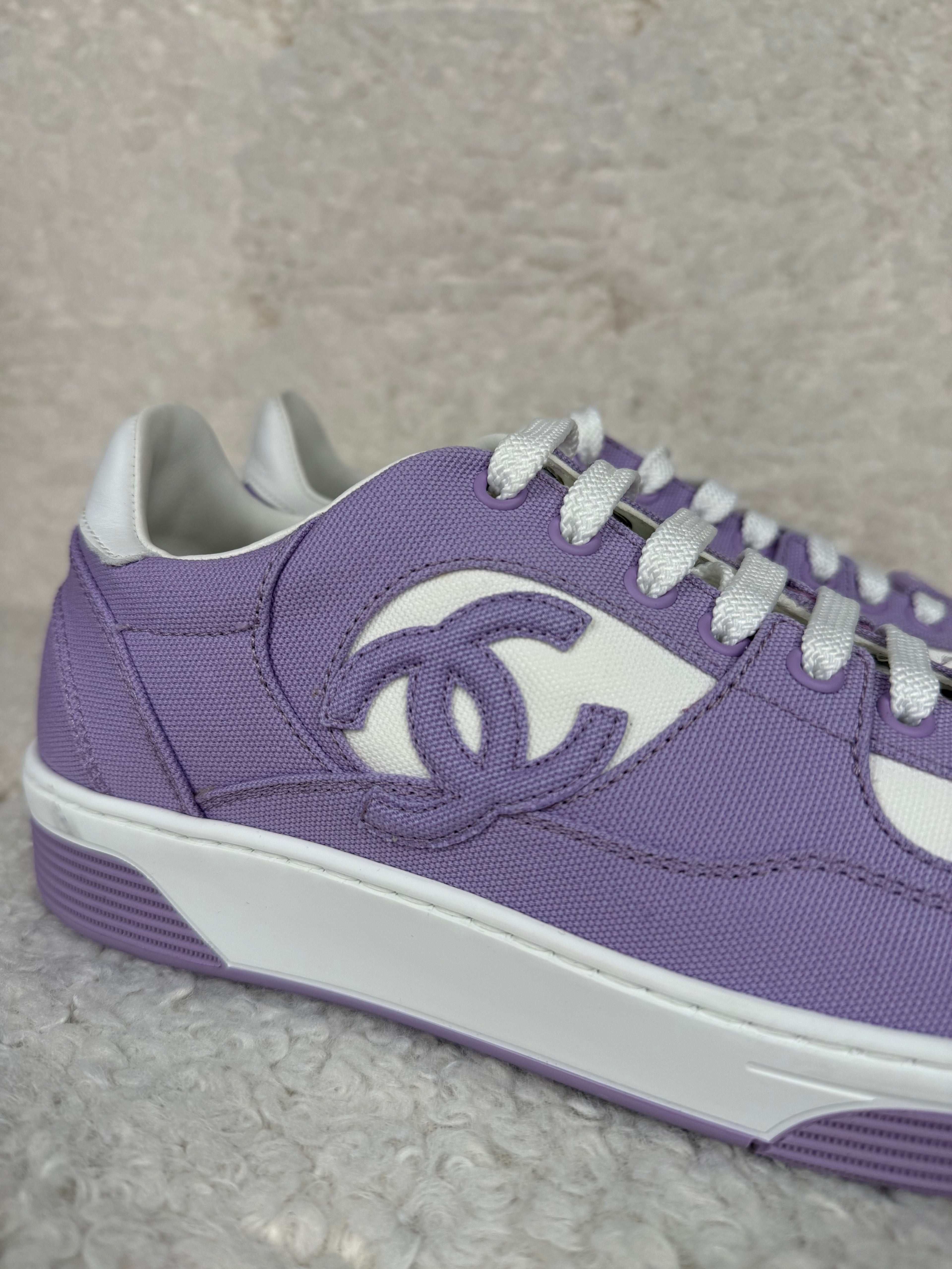 Chanel Canvas Sneakers Purple White Sz. 39.5 EU