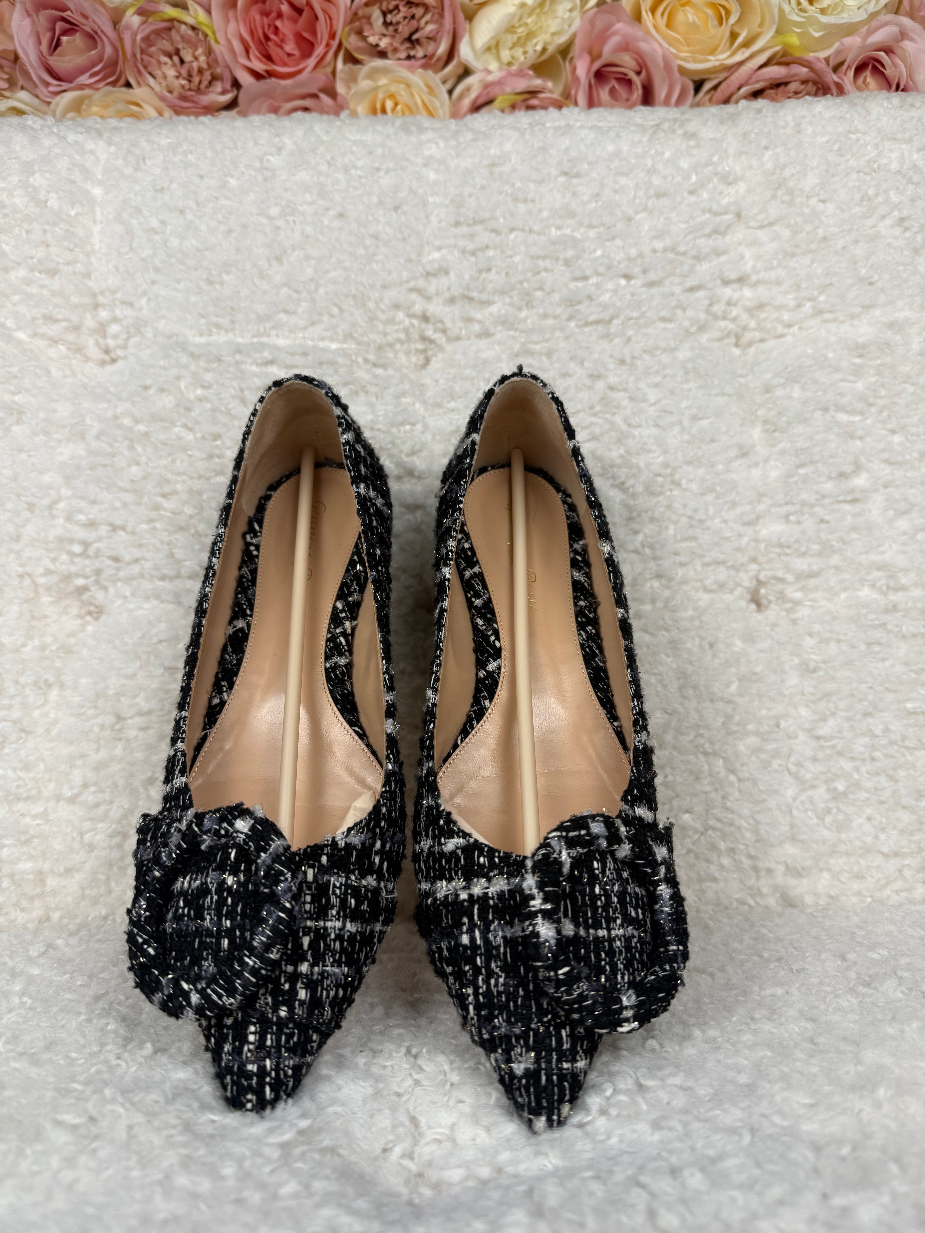 Gianvito Rossi Tweed Ballet Flats Black Multi Sz. 38.5 EU