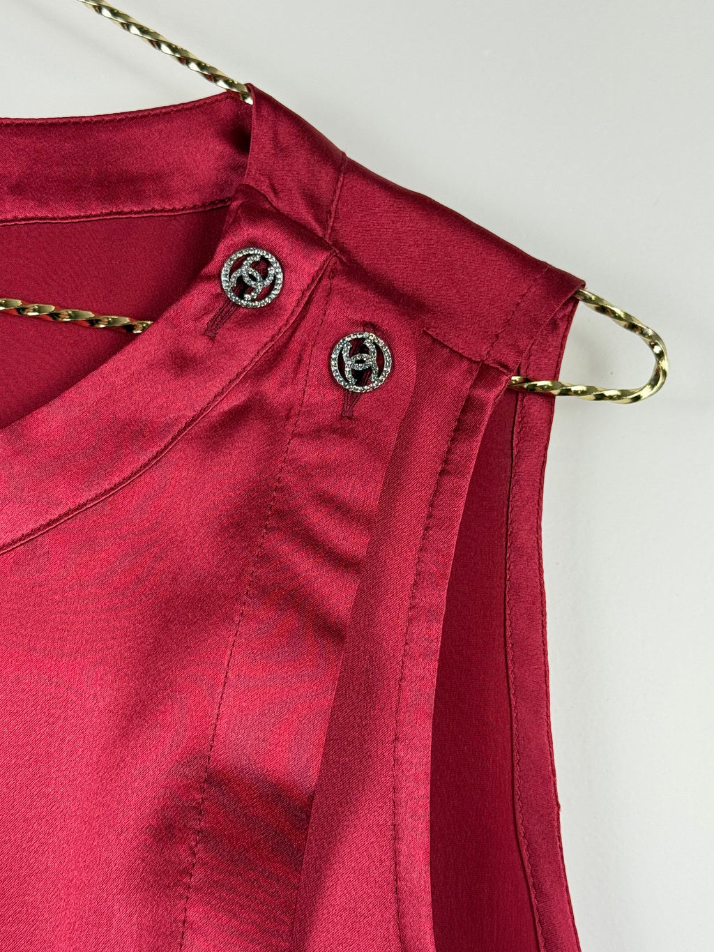 Chanel Seidenbluse mit floralem Print – Bordeaux – Gr. 44 DE (46 FR)