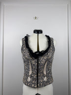 Alexander McQueen Vintage Bestickte Weste – Schwarz/Beige – Gr. 40 DE (44 IT)