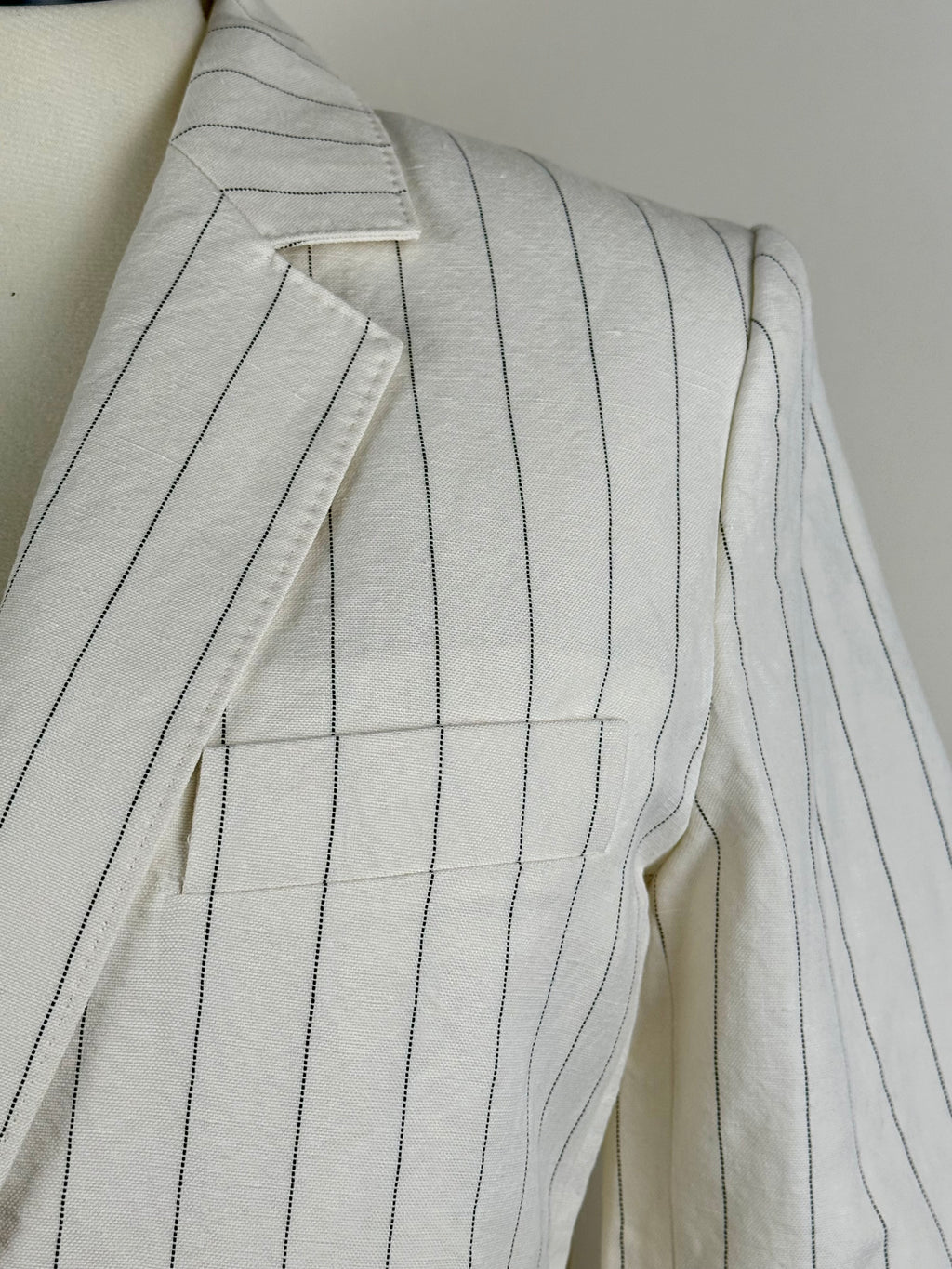 Max Mara Linen Cotton Mix Blazer Pinstriped White Sz. 40 DE