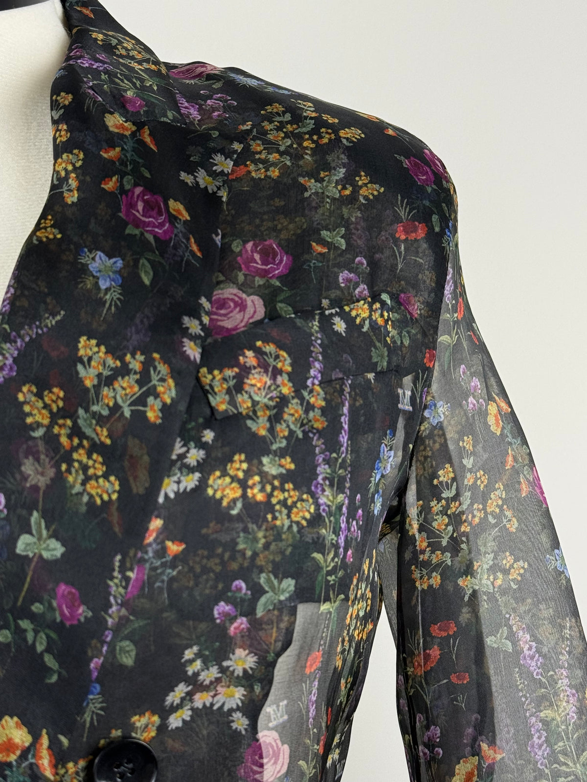 Max Mara Jabot Silk Organza Jacket Black Multi Sz. 40 DE (44 IT)