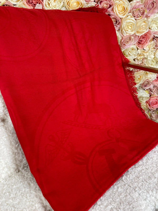 Hermès Cashmere Silk Stola New Libris Red