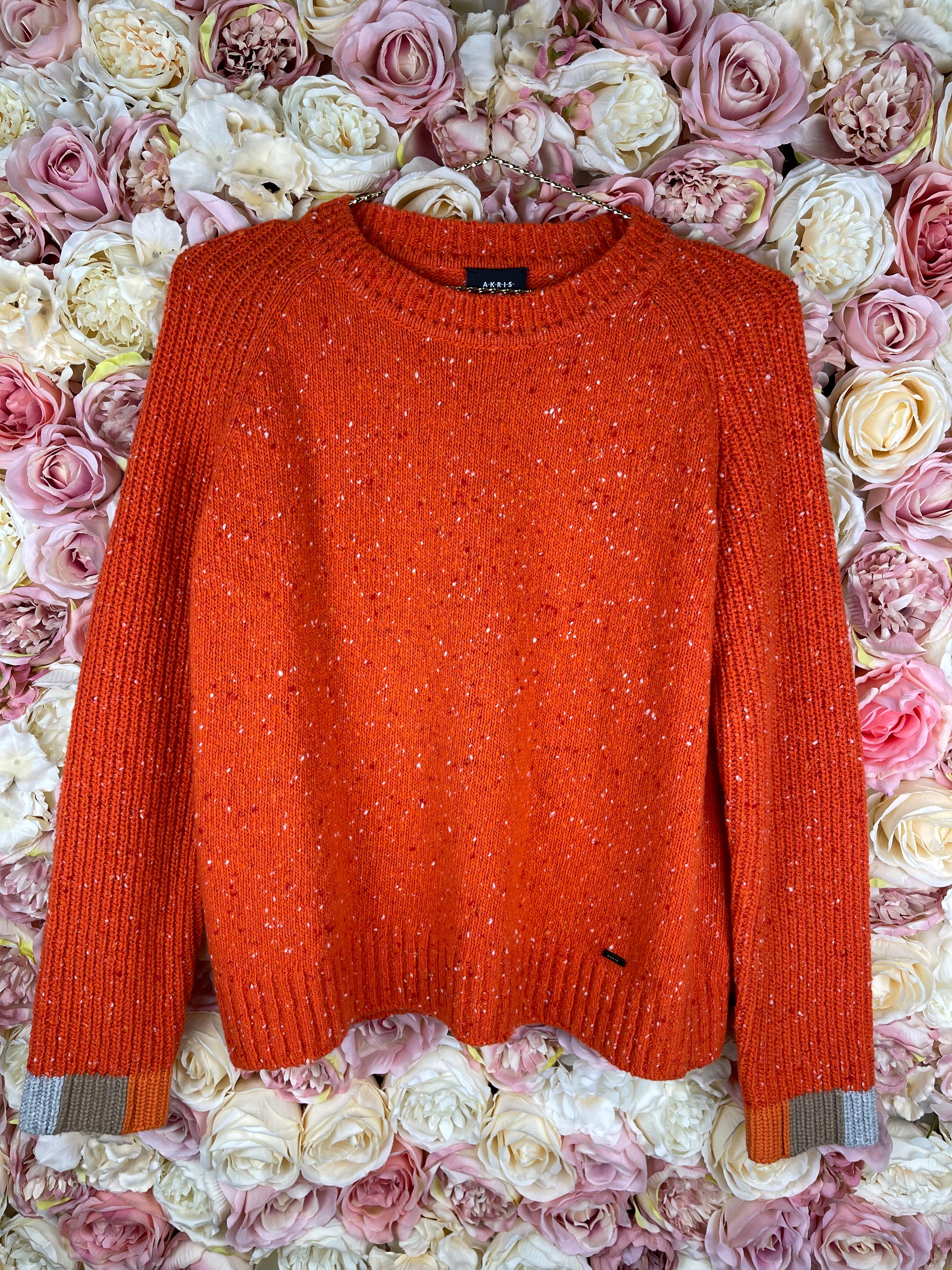 Akris Cashmere Round Neck Sweater Orange Sz. 36 DE