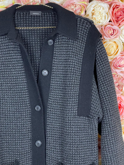 Akris Cashmere Knit Cardigan Grey Black Sz. 42 DE