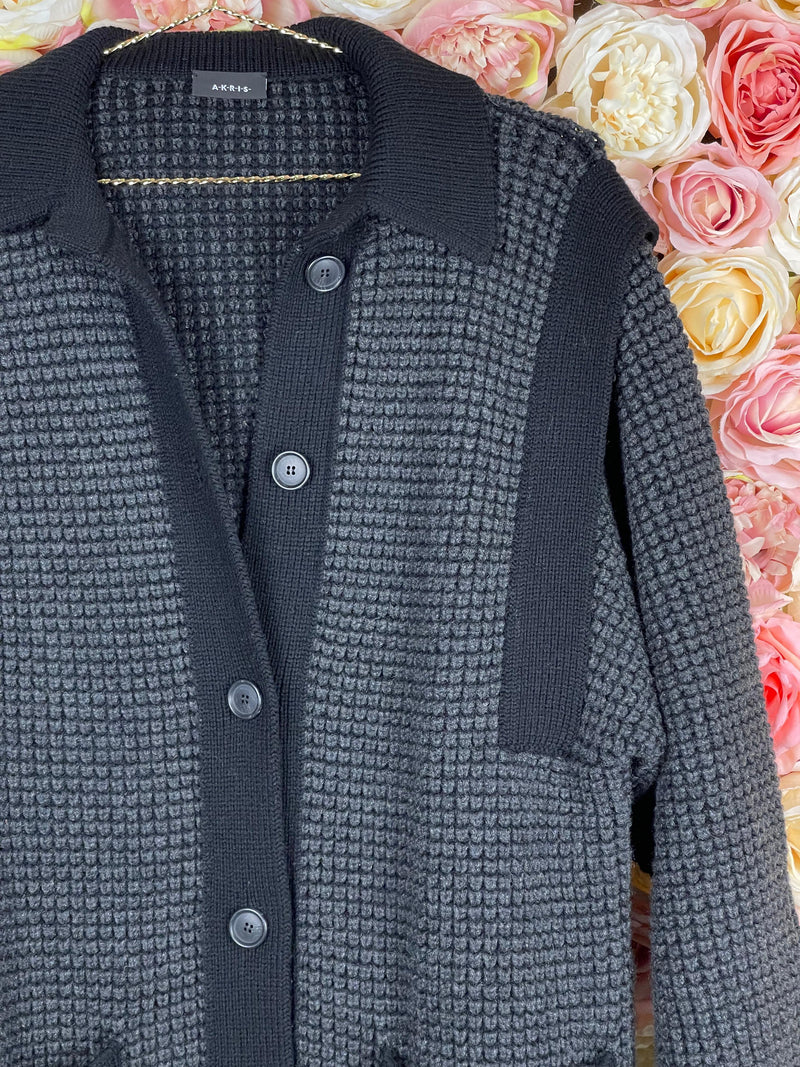 Akris Cashmere Knit Cardigan Grey Black Sz. 42 DE