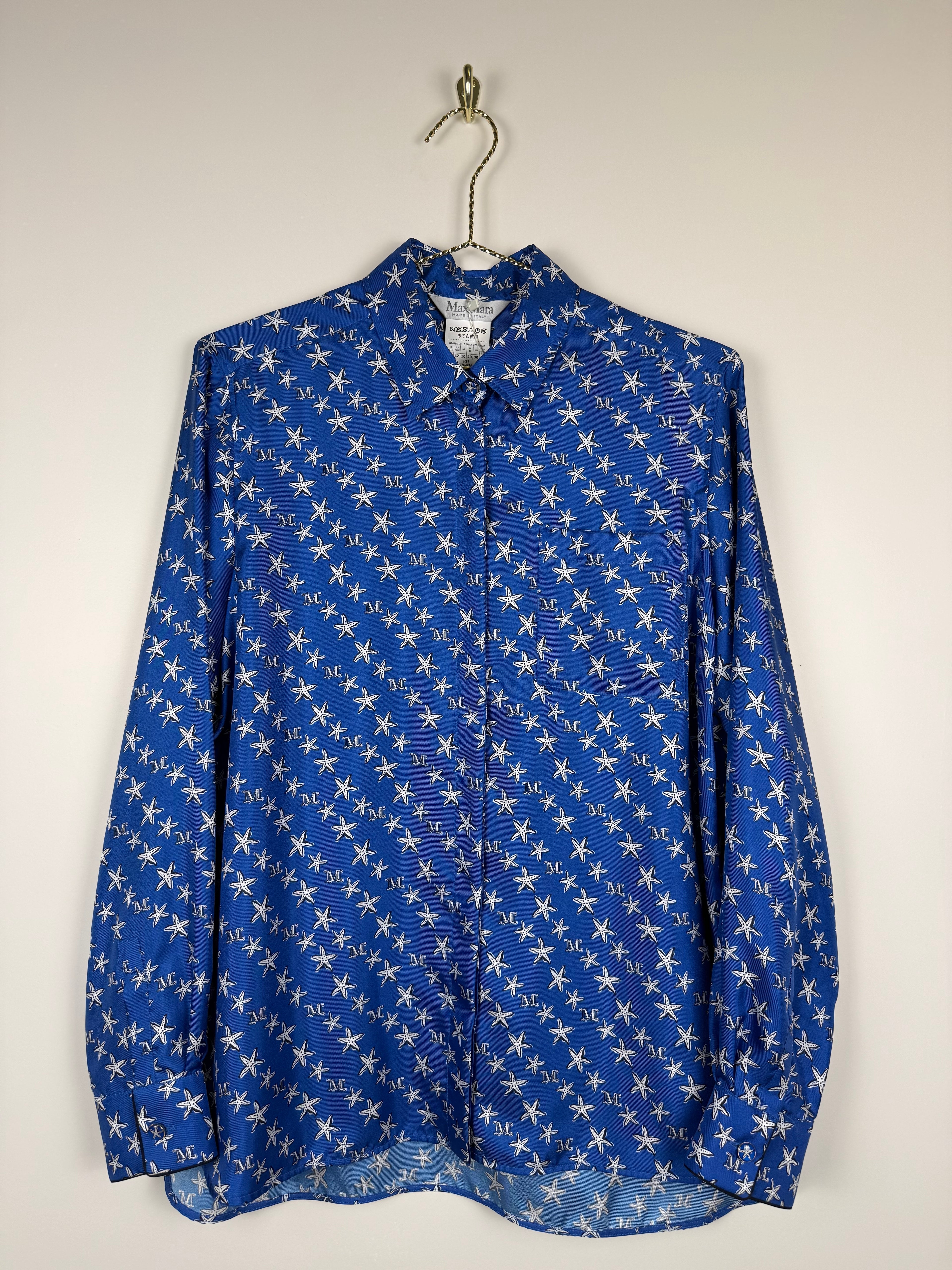 Max Mara Silk Blouse Blue Multi Sz. 38 DE