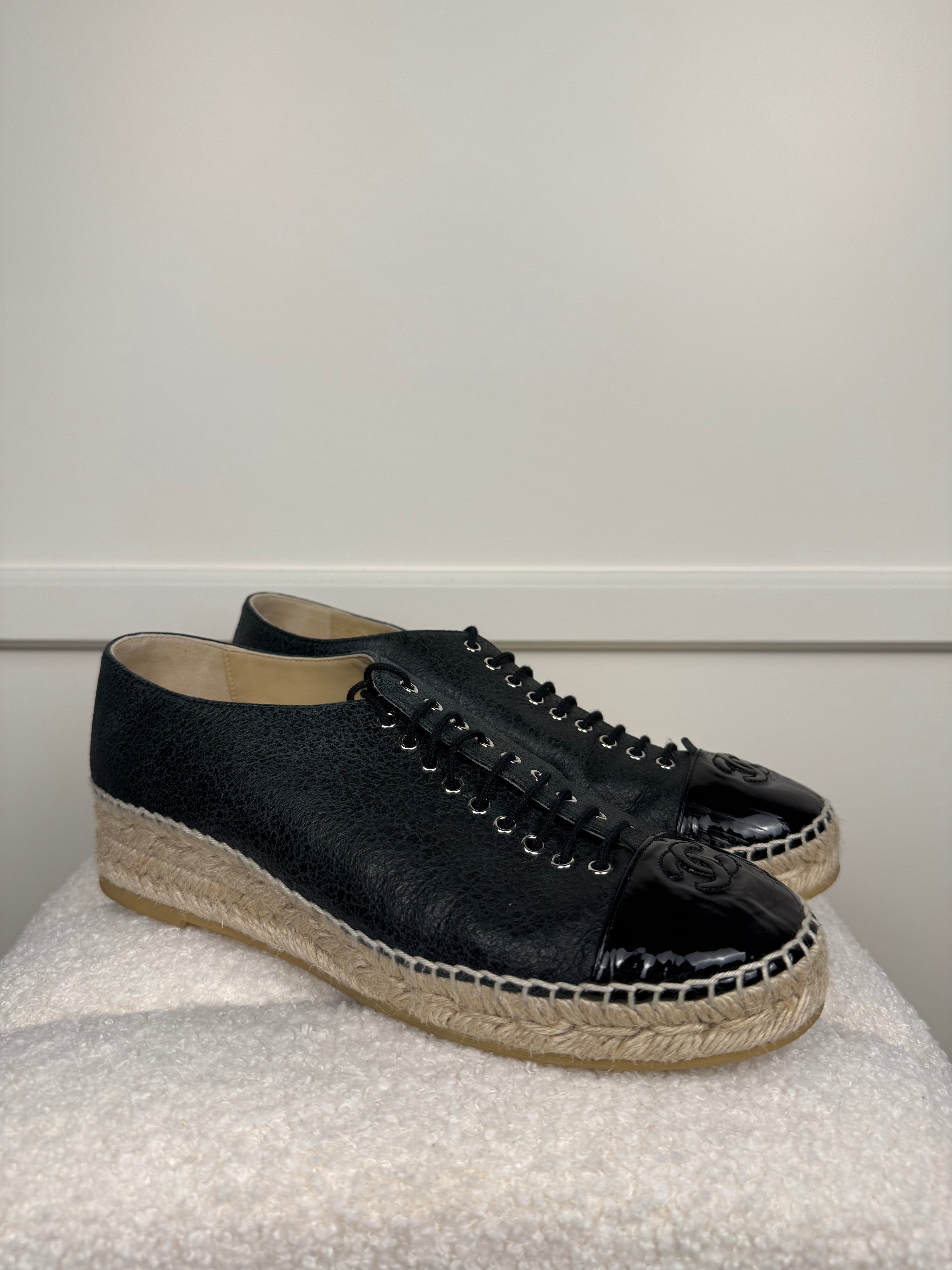 Chanel Lace-Up Espadrilles Black Sz. 40 EU