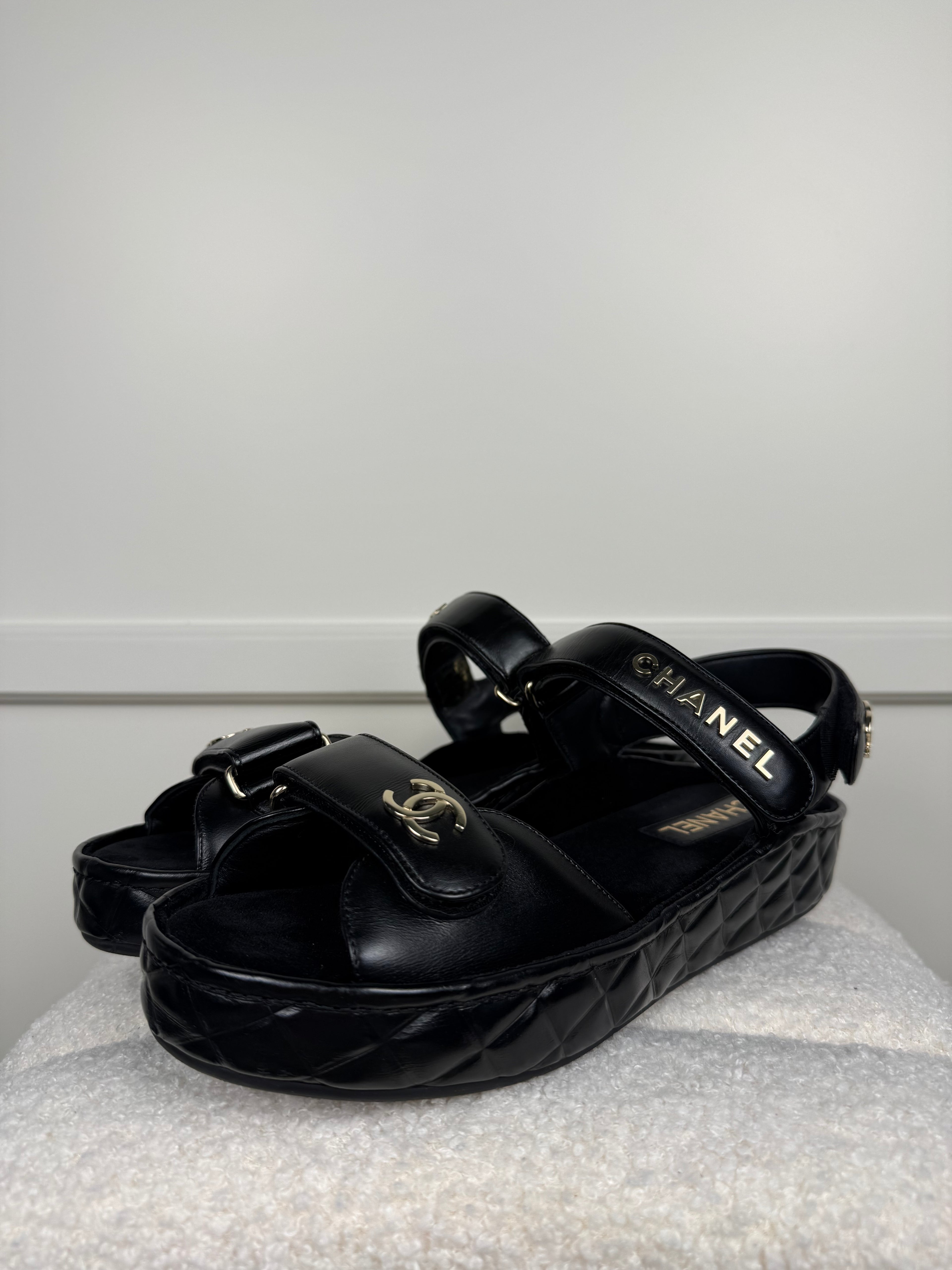 Chanel 2021 Leather Sandals Black Sz. 40 EU