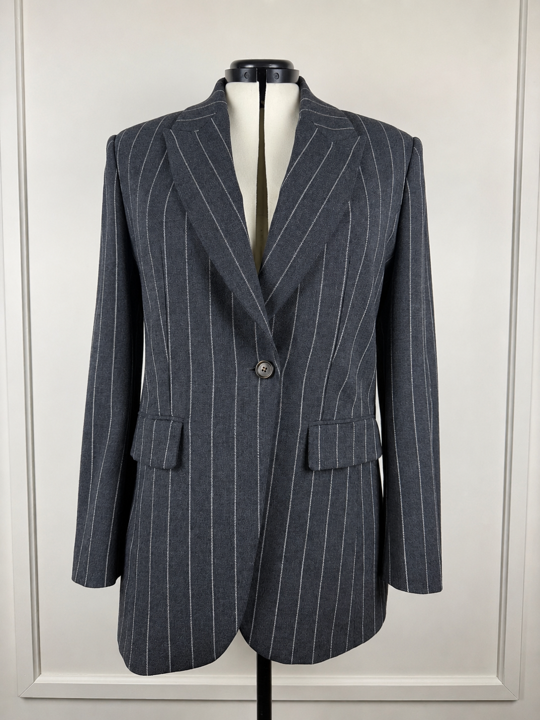 Brunello Cucinelli Striped Wool Blazer Grey White Sz. 40 DE (44 IT)