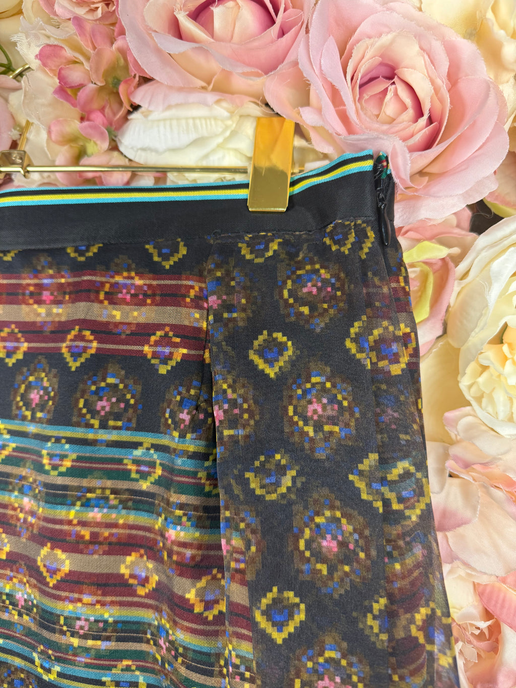 Dries Van Noten Silk Skirt Black Multi Sz. 36 DE