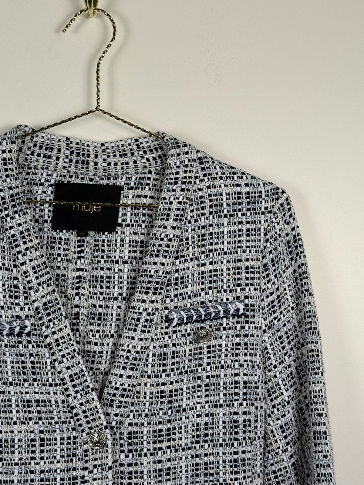 Maje Tweed-Jäcklein – Blau/Weiss – Gr. 32 DE (34 FR)