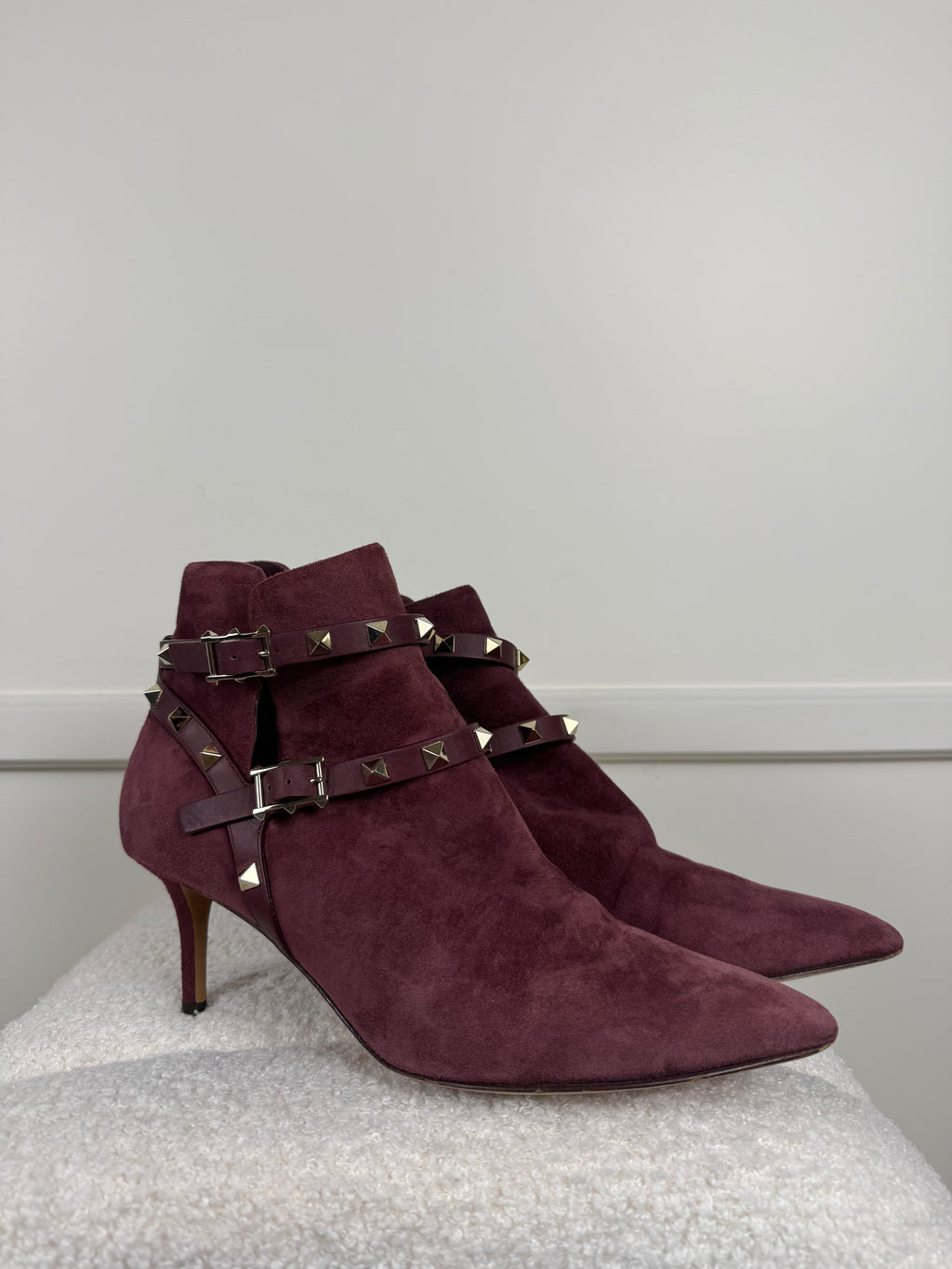 Valentino Boots aus Velours Leder – Aubergine – Gr. 37.5 EU