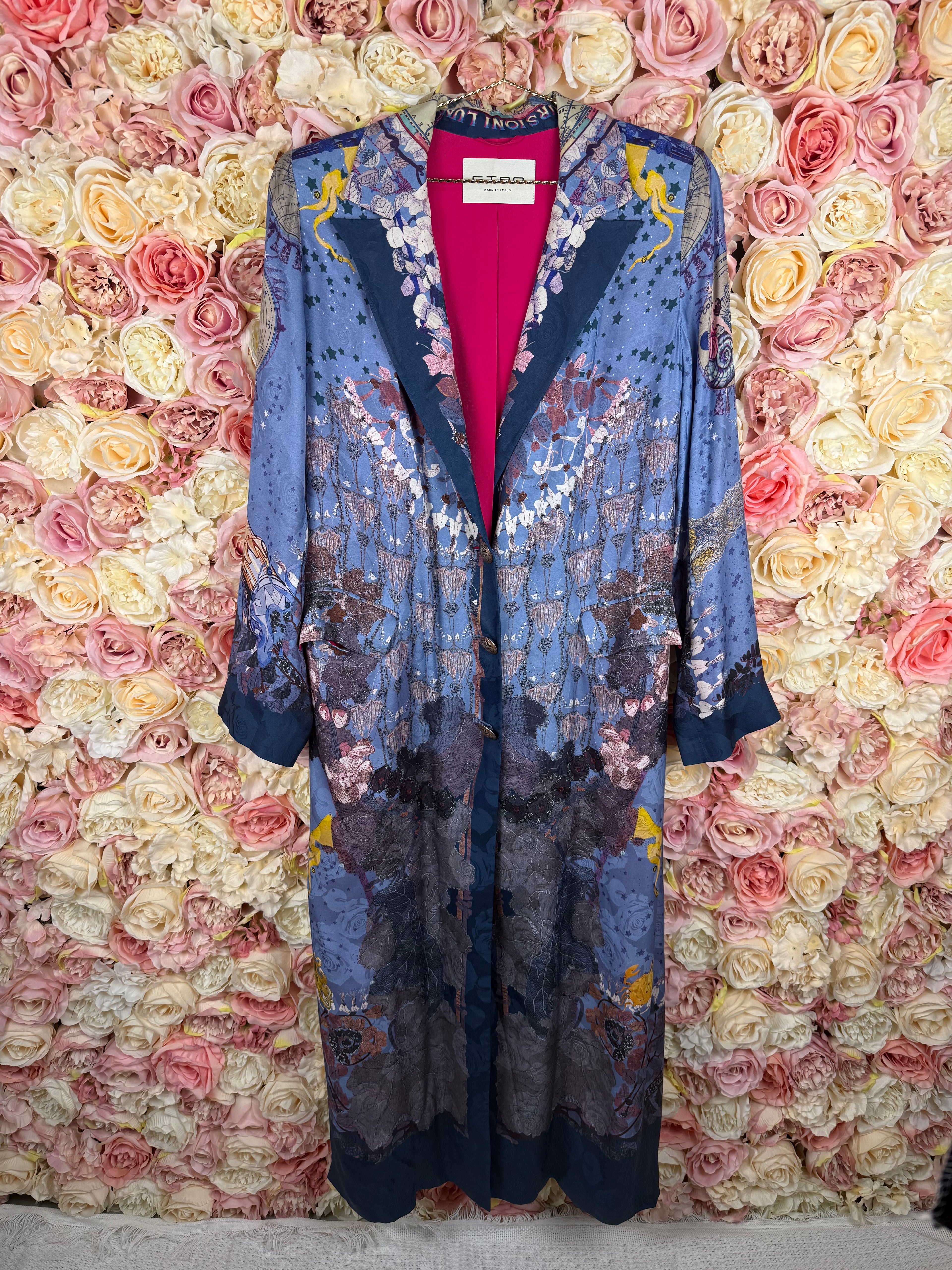 Etro Silk Mix Coat Blue Multi Sz. 40 DE (44 IT)