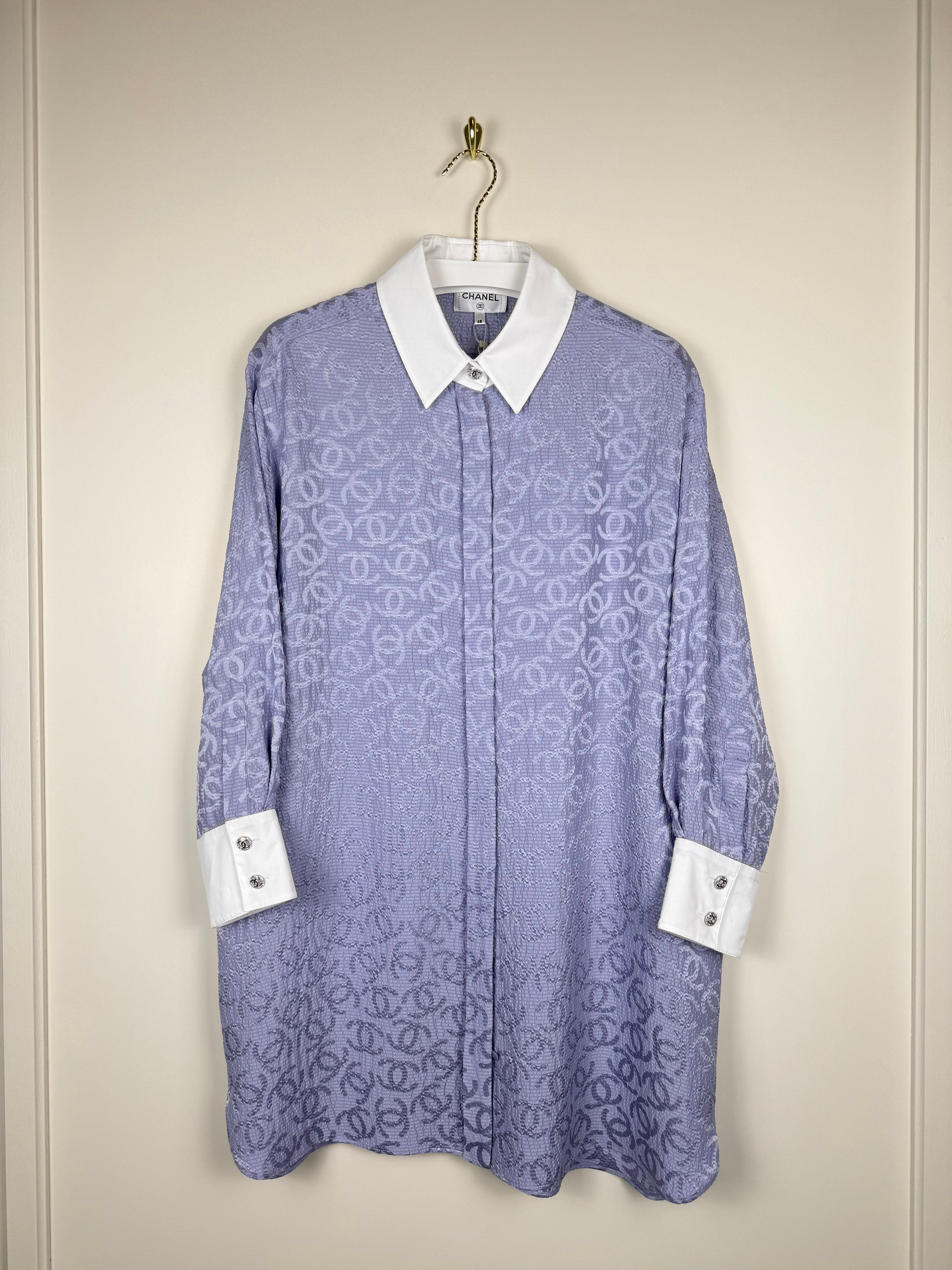 Chanel 2021 Long Silk Jacquard Blouse Lavender Sz. 46 DE (48 FR)
