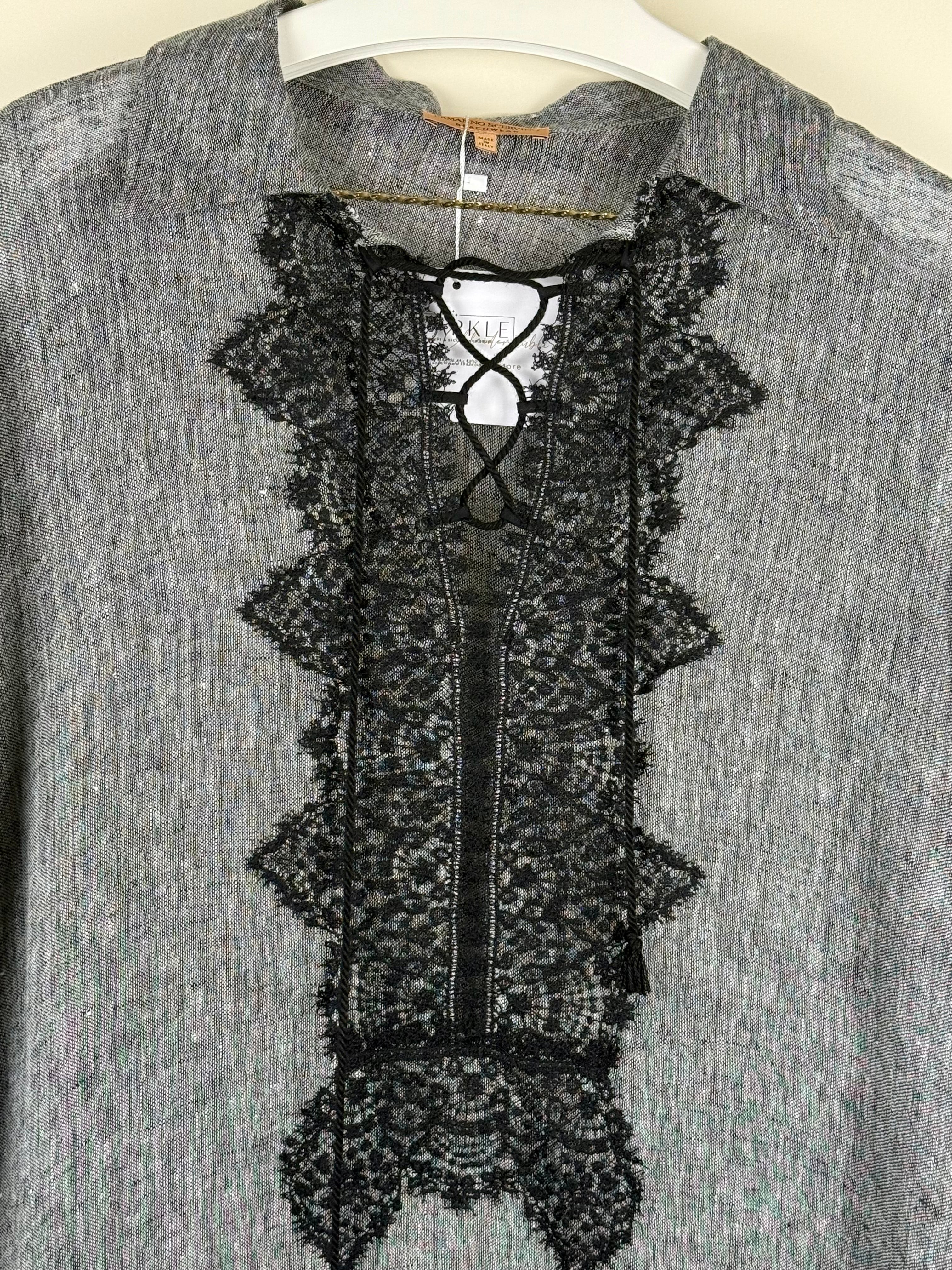 Ermanno Scervino Linen Tunic with Lace Details Grey Sz. M