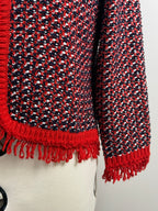 Monari Tweed-Jäcklein mit Fransen – Rot/Blau/Mehrfarbig – Gr. 40 DE