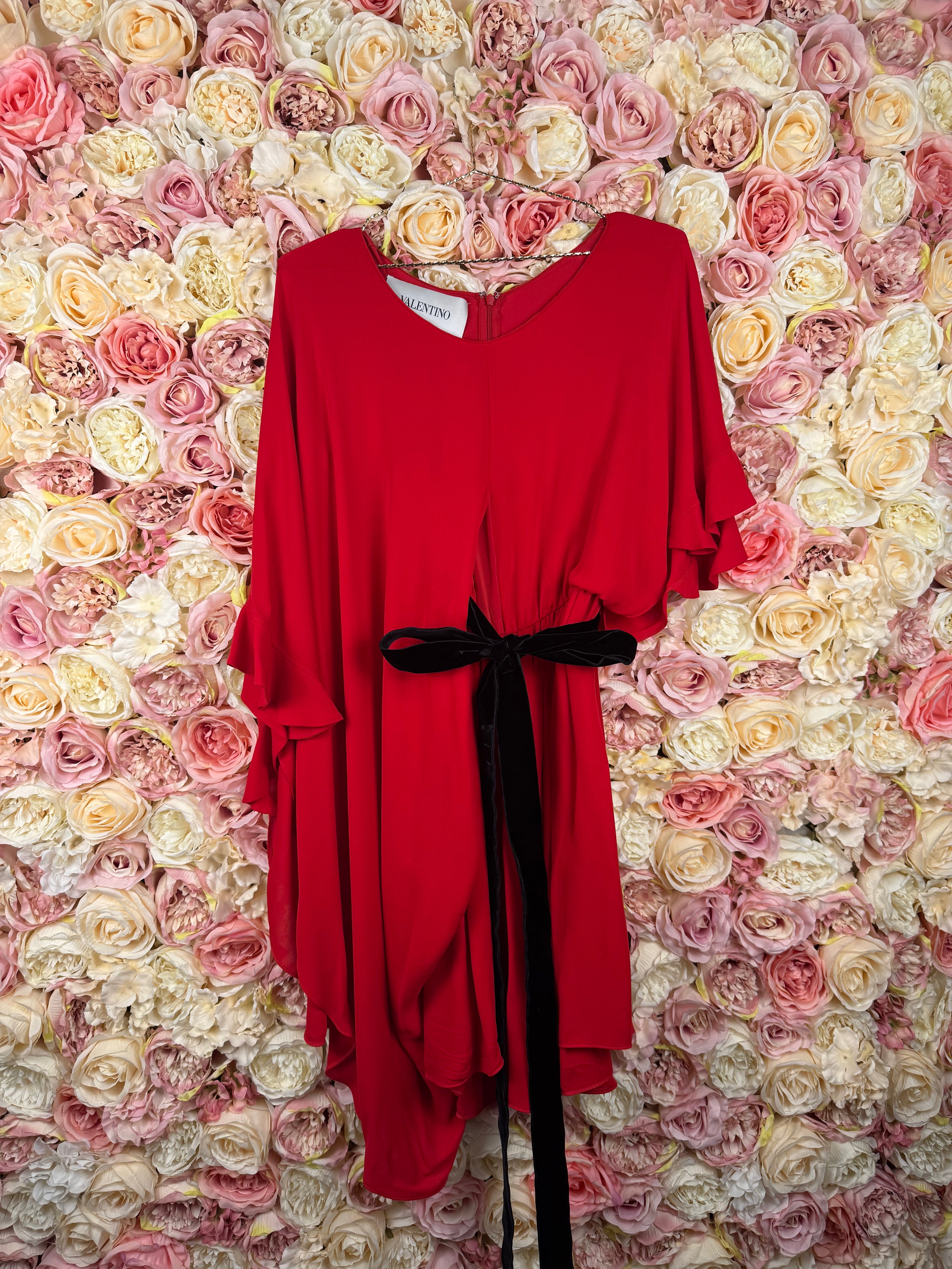 Valentino Dress Red with Black Velvet Belt Sz. 40 DE (44 IT)