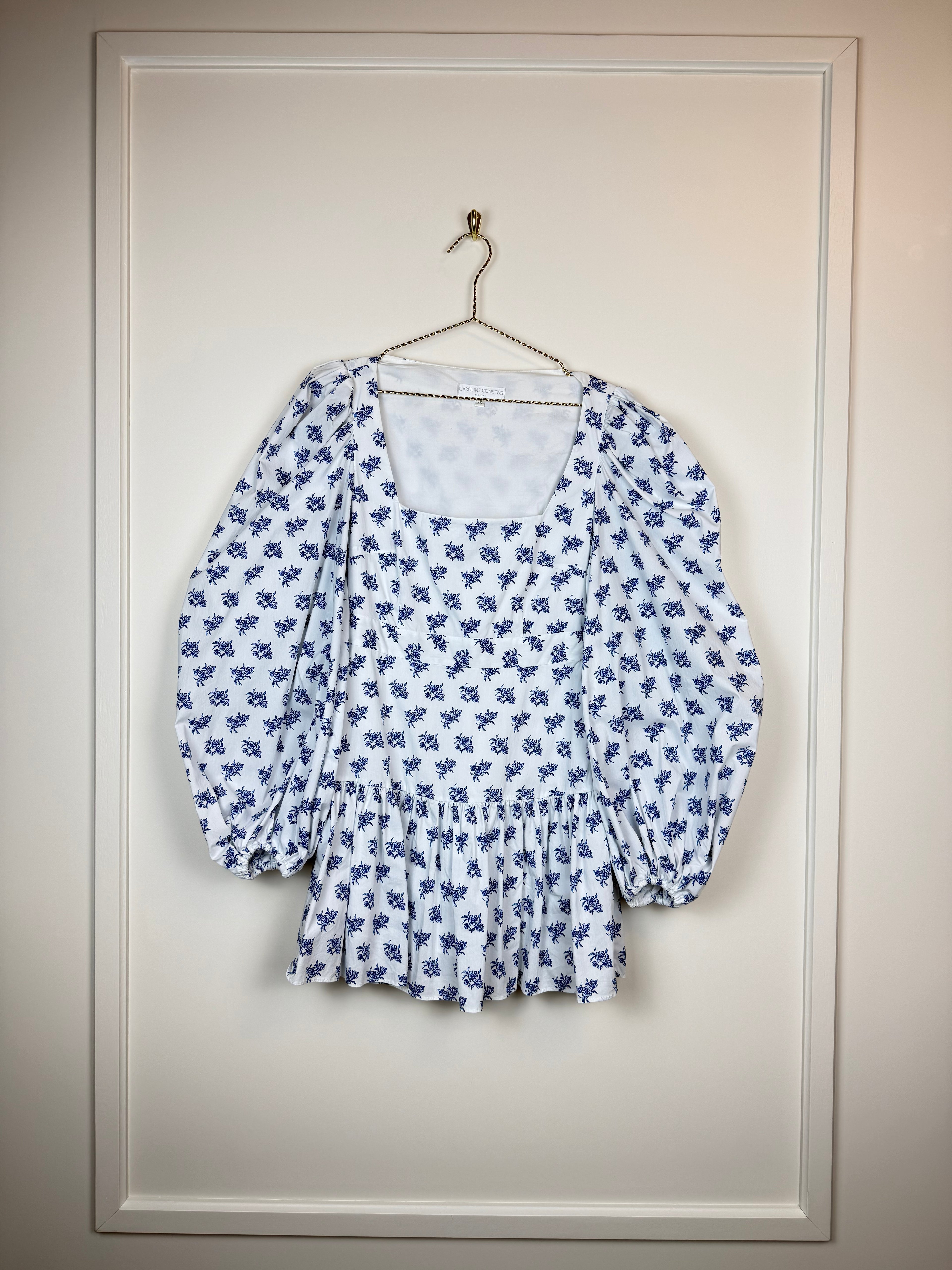 Caroline Constas Floral Dress White Blue Sz. XS