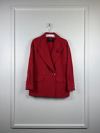 Chanel Tweed-Blazer mit Kamelien-Brosche – Rot – Gr. 38 DE (40 FR) – 2022