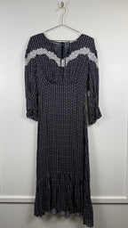 Sandro Kleid mit Blumenprint & Spitze – Dunkelblau Multi – Gr. 34 DE