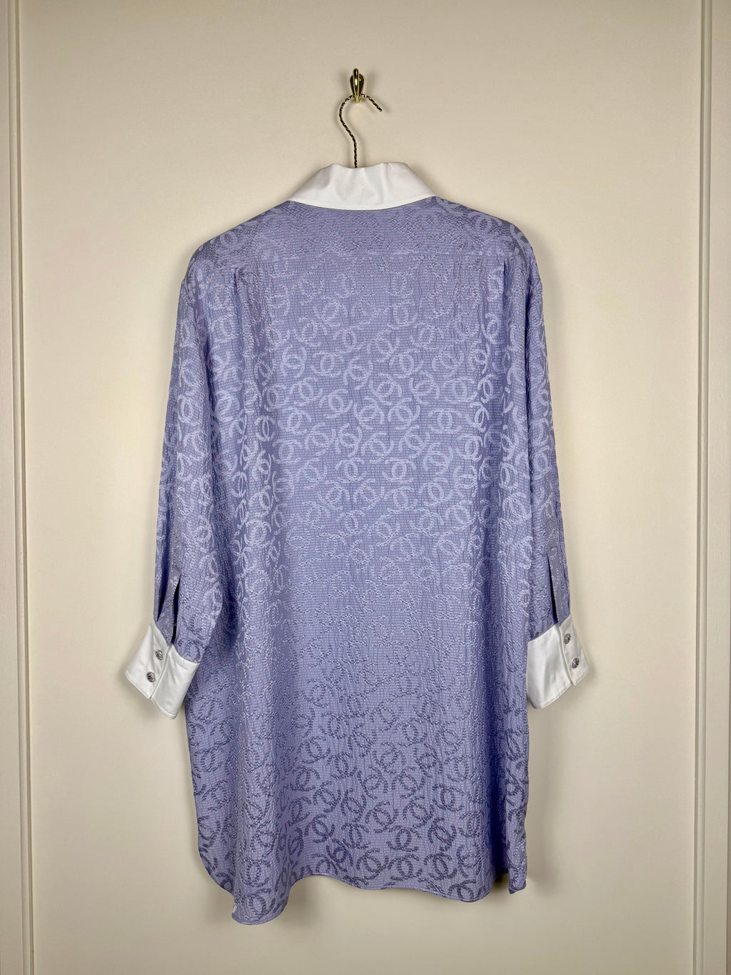 Chanel 2021 Long Silk Jacquard Blouse Lavender Sz. 46 DE (48 FR)
