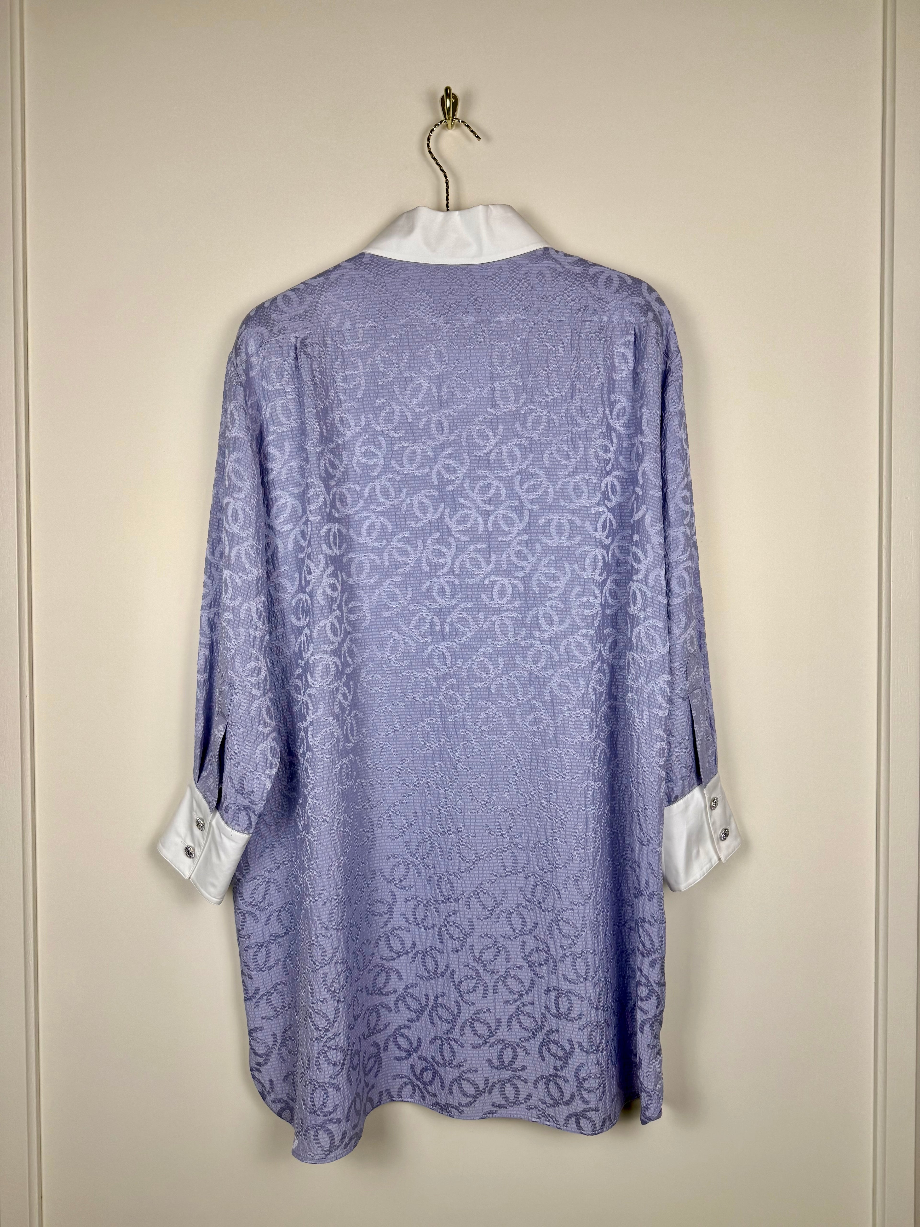 Chanel 2021 Long Silk Jacquard Blouse Lavender Sz. 46 DE (48 FR)