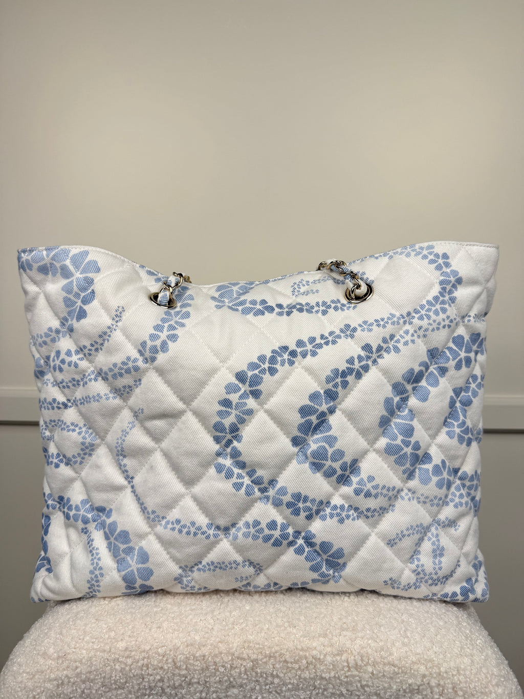Chanel 2025 Coco Beach White Light Blue Tote Bag