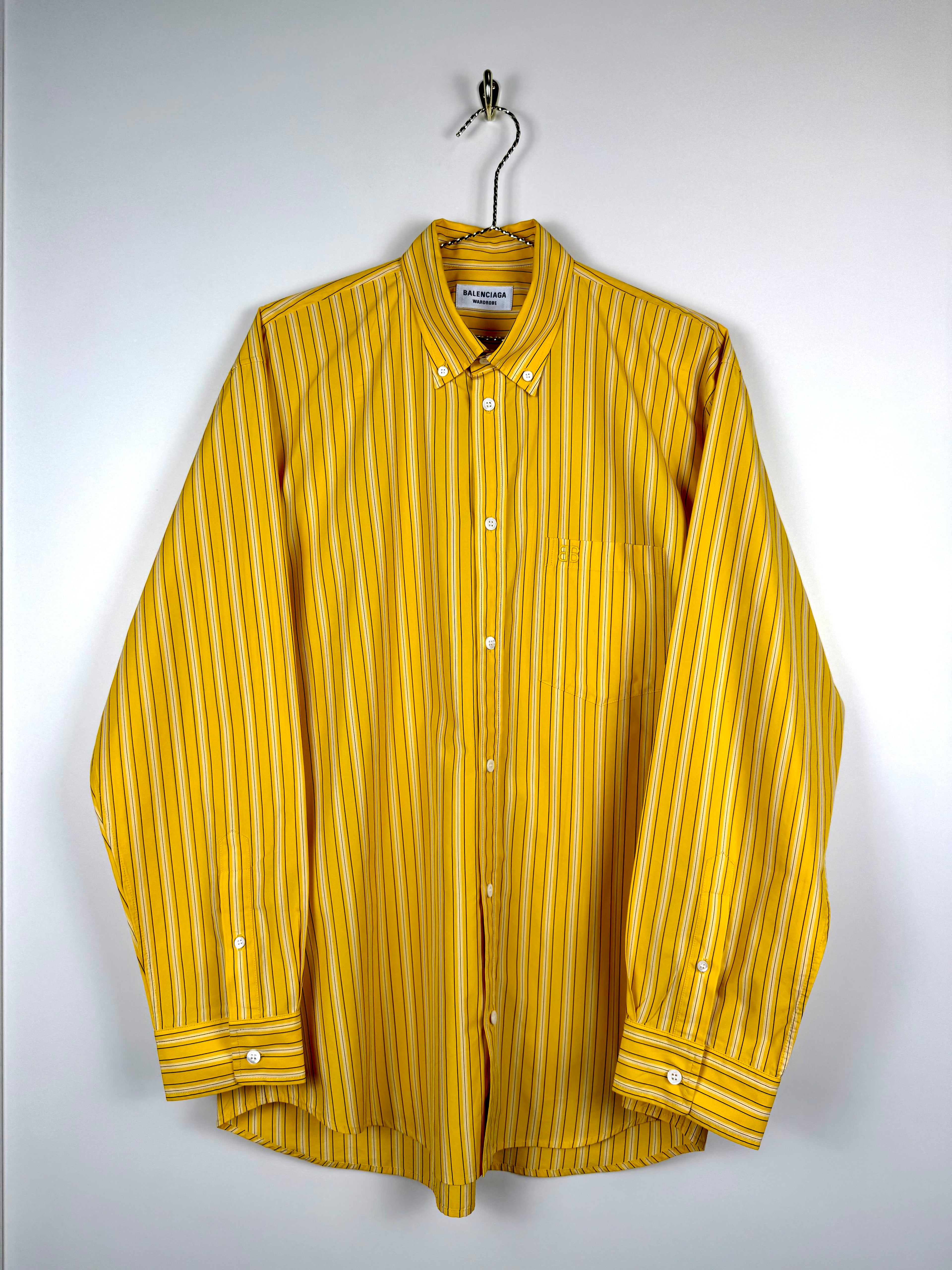 Balenciaga Striped Oversized Cotton Shirt Yellow Sz. 34 DE (36 FR)