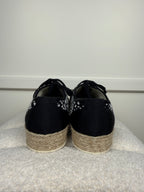 Chanel Lace Up Tweed Espadrilles Black White Sz. 40 EU