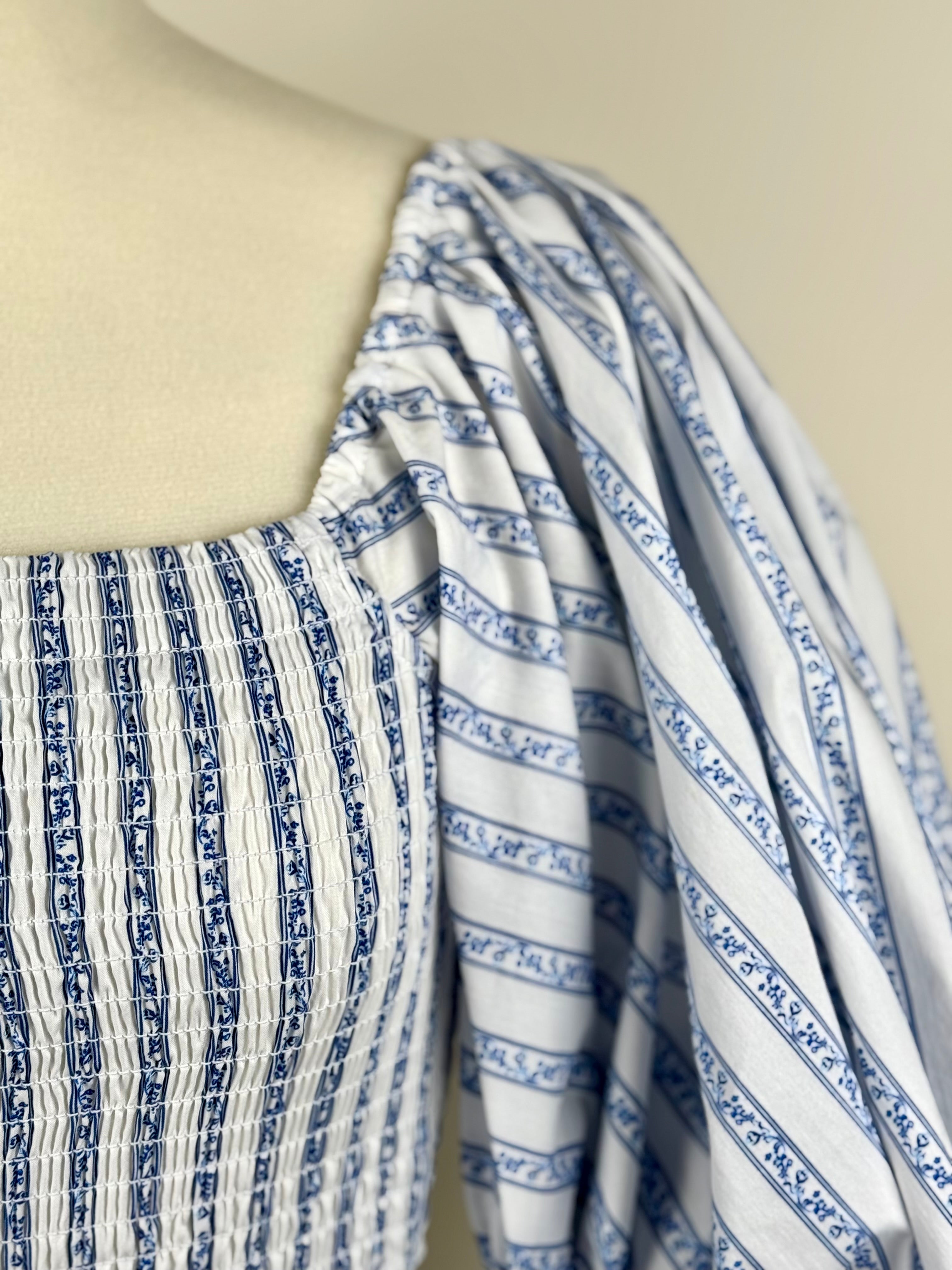 Caroline Constas Top White Blue Sz. XS