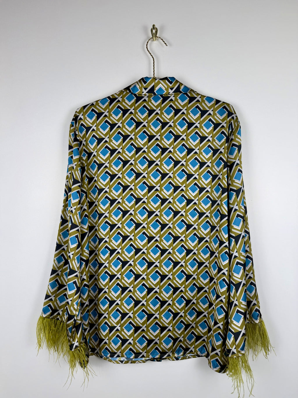 BSB Collection Blouse Green Multi with Feathers Sz. L