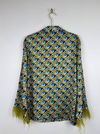 BSB Collection Blouse Green Multi with Feathers Sz. L